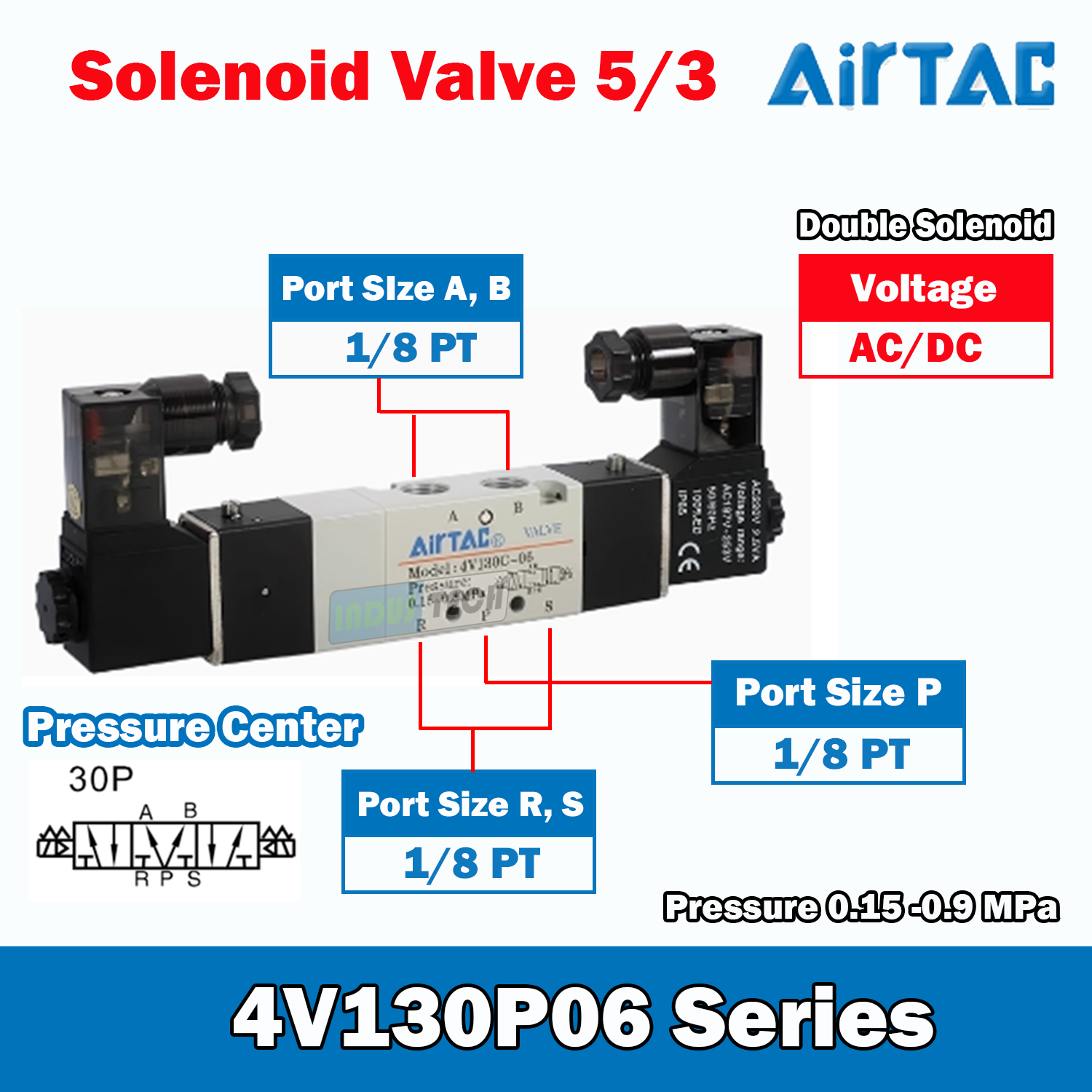 Airtac Solenoid Valve 5/3 Pressure Center Type Airtac 4V130P