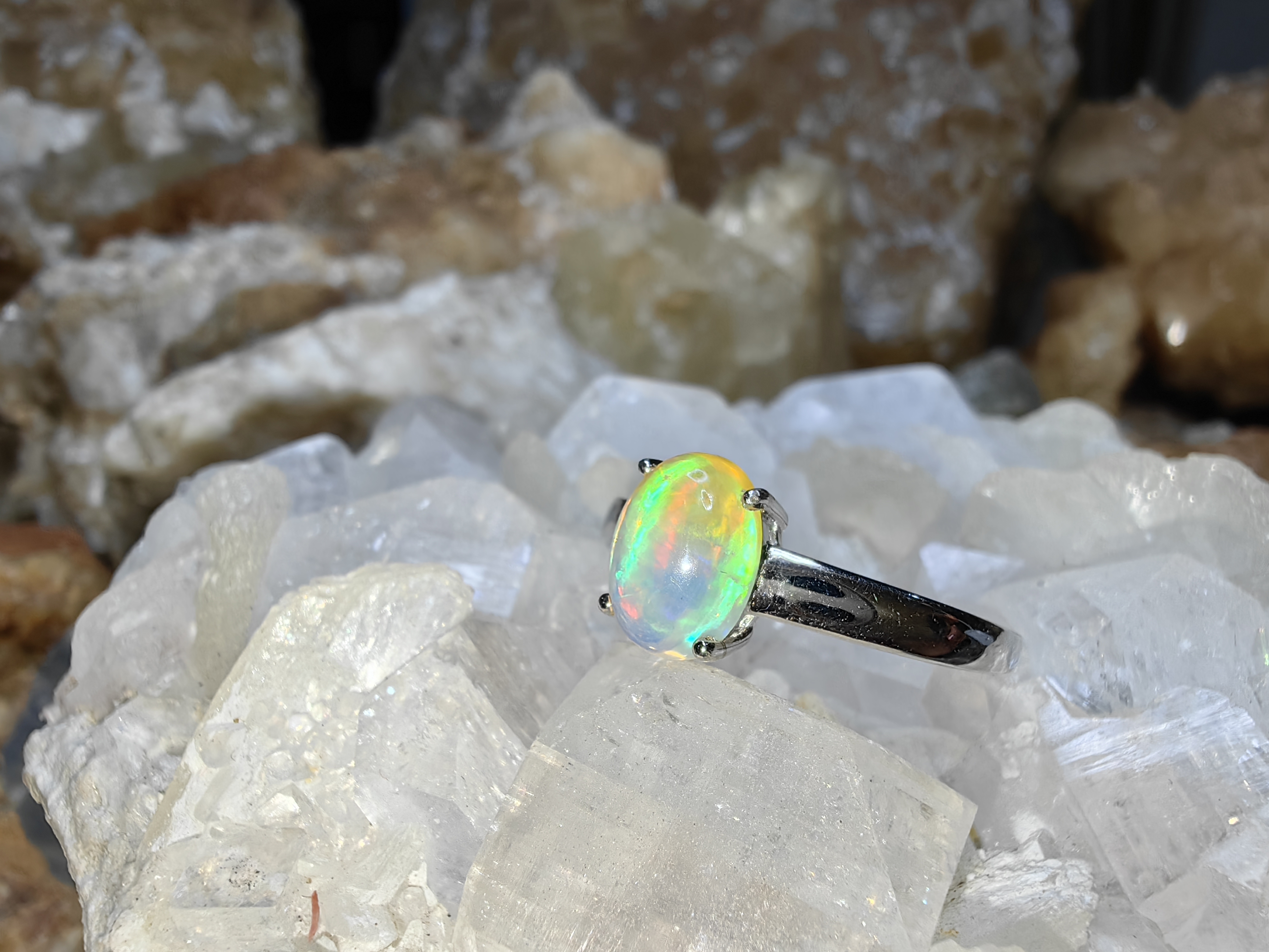 Opal 925 Sterling Silver Ring แหวนโอปอ เงินแท้ 925 Size 60