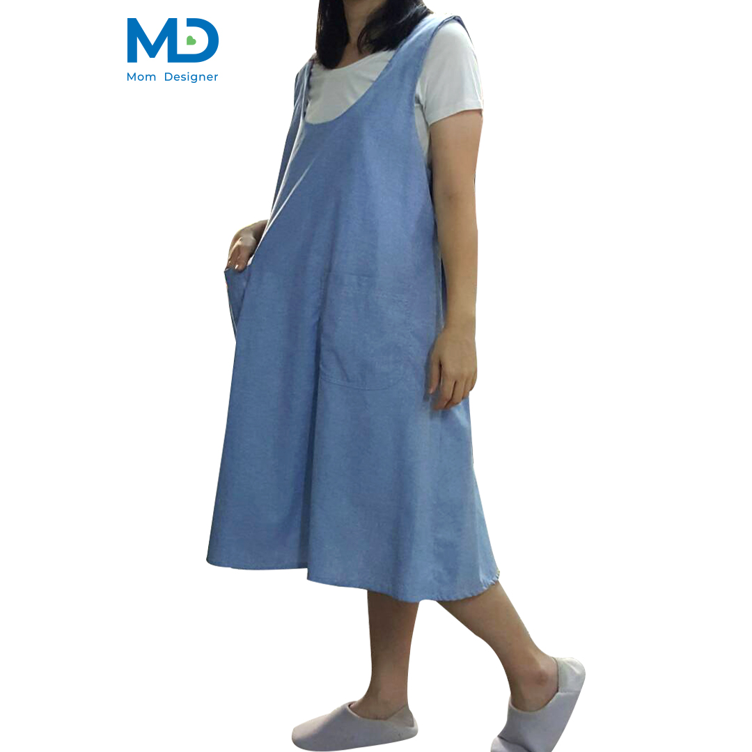 009BU ชุดคลุมท้องเอี๊ยมคอกลม สีฟ้า