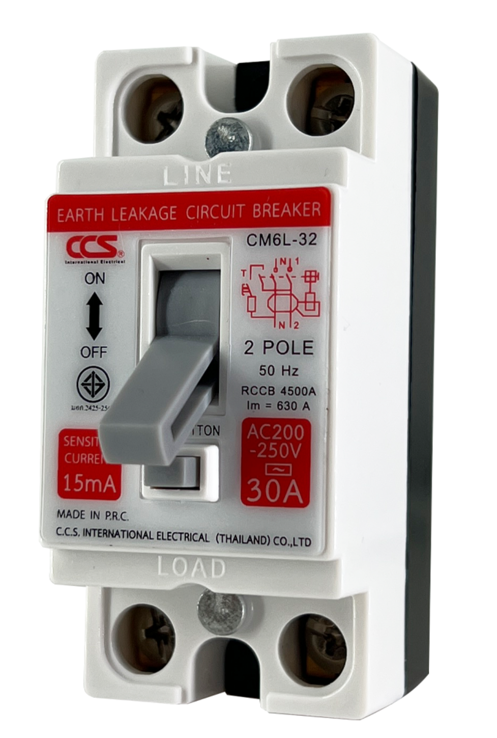CCS เบรกเกอรกันดูด 2P 30 แอมป์ MCCB รุ่น CM6-32 30AMP 2เฟส เซฟตี้เบรกเกอร์ กันดูด 30 แอมป์ กันไฟรั่ว กันดูด