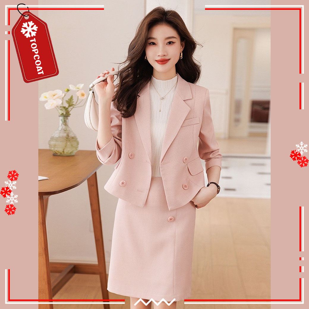 ชุดเซ็ตครอปผู้หญิง เสื้อพร้อมกระโปรง ผ้าไม่หนา ใส่สบาย ใส่ได้ทุกโอกาส ครีม ชมพู