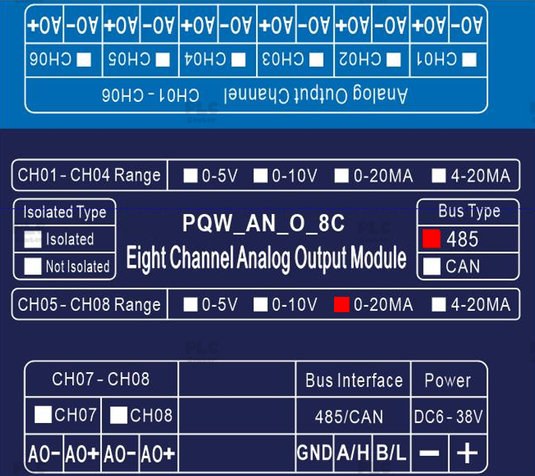 Module Analog Output 0-20mA, 4-20mA 8Ch เชื่อมต่อ RS485 Modbus RTU.