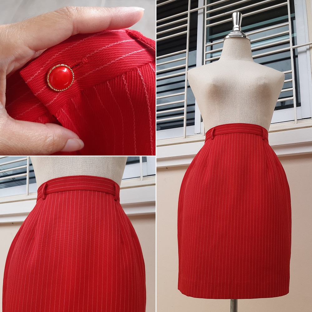 กระโปรงสั้นทรงเอสีแดงลายทาง (Vintage skirt)