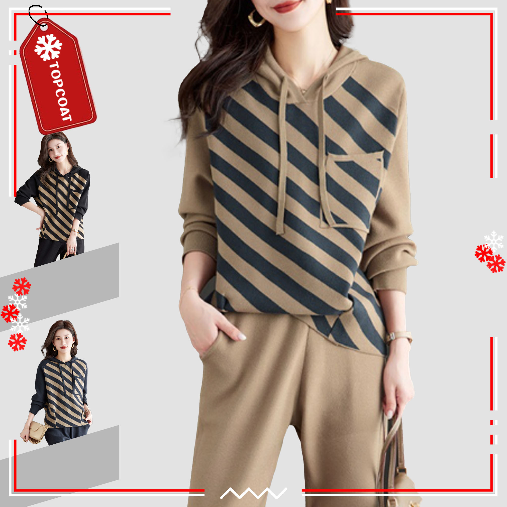 ชุดเซ็ทขึ้นเครื่อง (Airport Look) มีฮู้ดปรับได้ จั้มแขน-ขา-เอว เนื้อผ้ายืดหยุ่นใส่สบาย