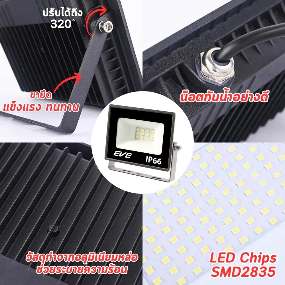 Eve โคมไฟสปอร์ตไลท์ LED รุ่น Best ขนาด 200W แสงขาว แสงส้ม แสงเดย์ไลท์และวอร์มไวท์ มาตรฐาน IP66 กันน้ำกันฝุ่น LED Floodlight Best