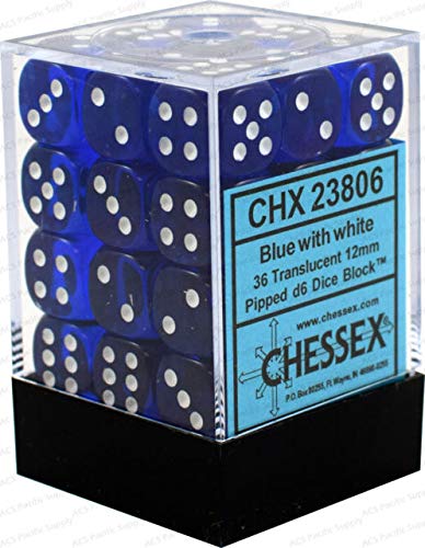 [ลูกเต๋า] Chessex: Translucent Blue/white 12mm D6 Dice Block