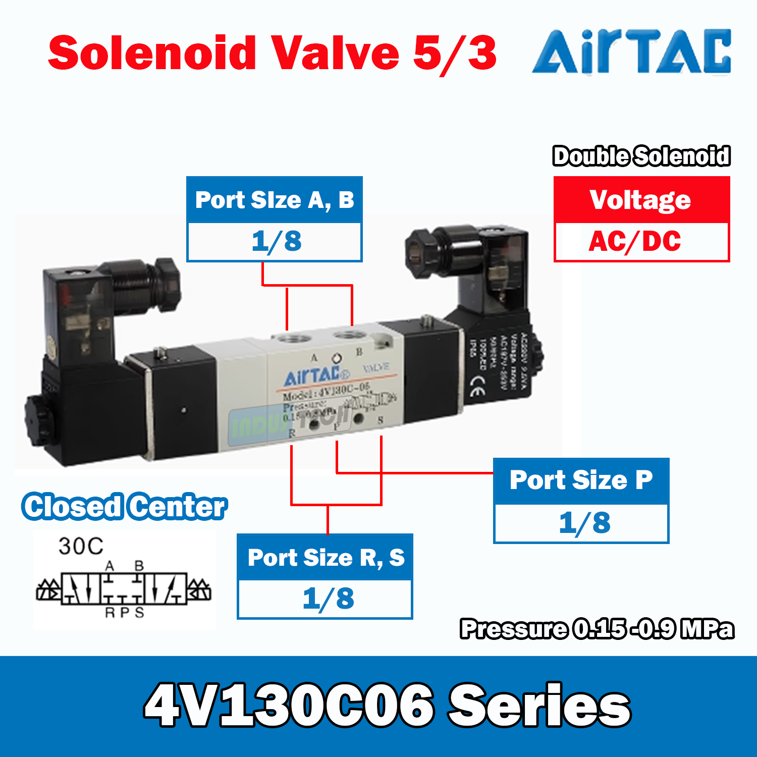 Airtac Solenoid Valve 5/3 Closed Center Type Airtac 4V130C