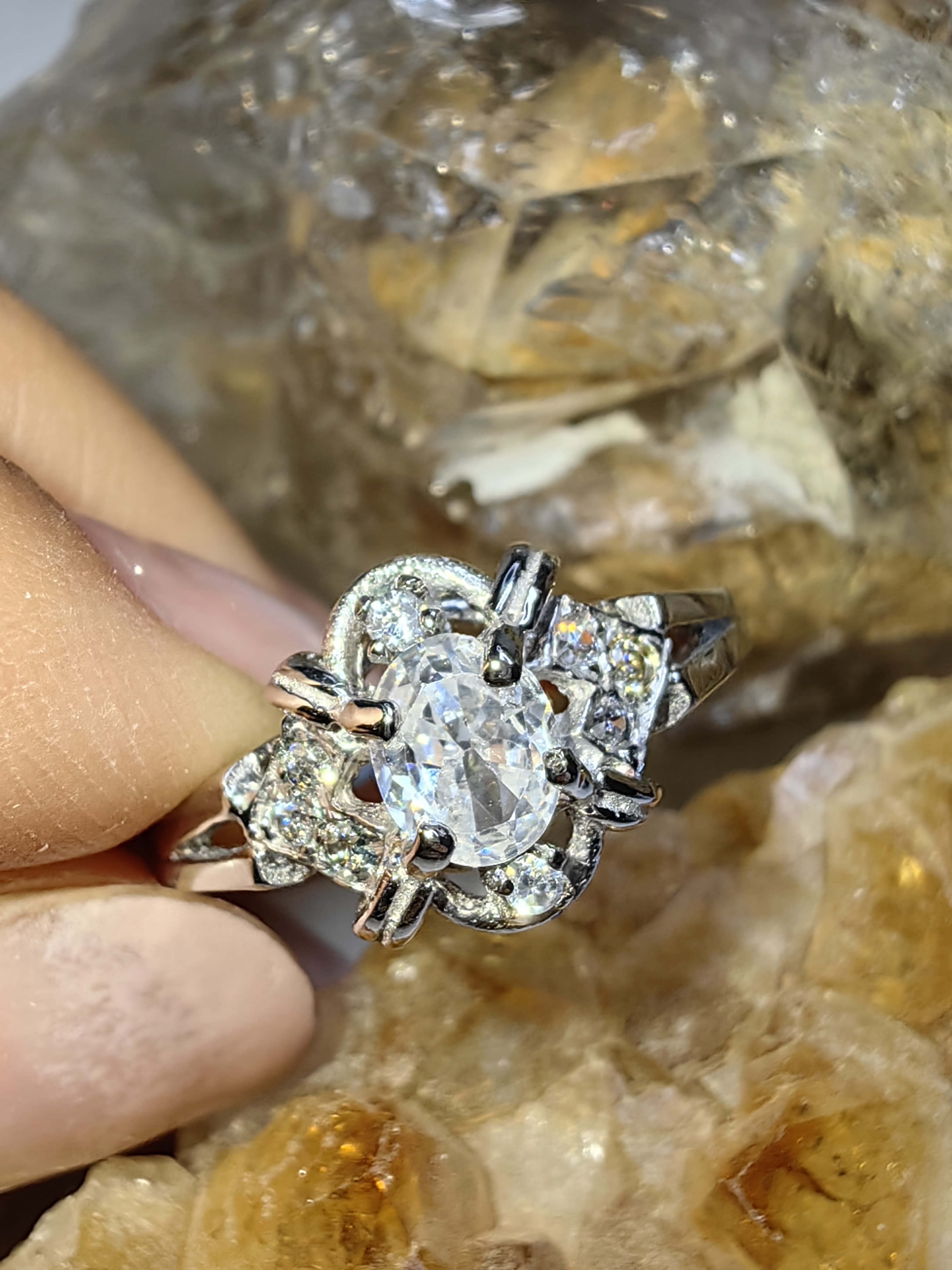 แหวนเพชร CZ เงินแท้ 92.5% Cubic Zirconia 925 Sterling Silver Ring Size 52