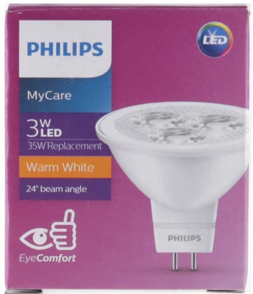 PHILIPS หลอดไฟ ขั้วเสียบ LED MR16 3W 12V warmwhite GU5.3 ขั้วเสียบ ฟิลลิป์ ขั้วMR16 ขั้วเสียบ 2ขา