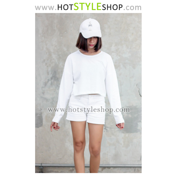 เสื้อครอปแขนยาว เสื้อแขนยาวเอวลอย (ขายส่ง 90 บาท)