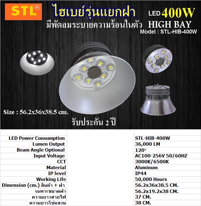 โคมไฟไฮเบย์ โคมฝาชี LED 300W 400W เลนนู้น COB ไฟแบบเม็คLED มีพัดลมระบาย STL