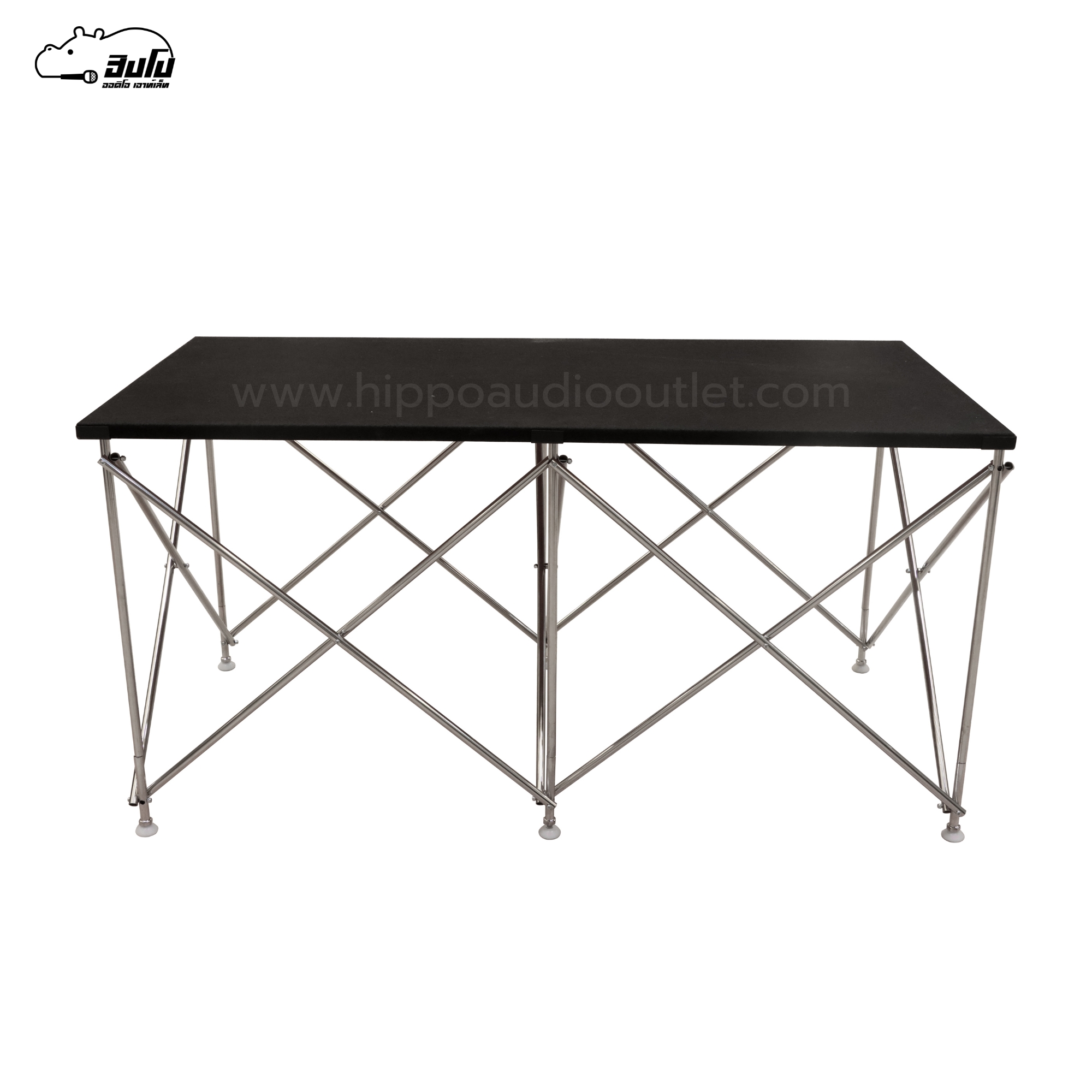 โต๊ะวางเครื่อง 60X120X60สีดำTOP มีขอบ/ตีนขาว ขาสแตนเลส กลม (I24.1)