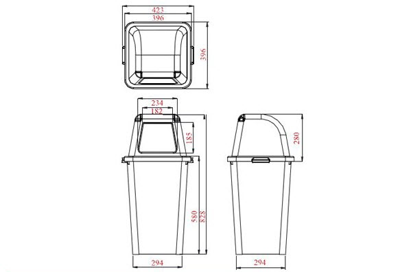 ถังขยะสีใสทรงเหลี่ยม พร้อมฝาช่องทิ้ง 60 ลิตร