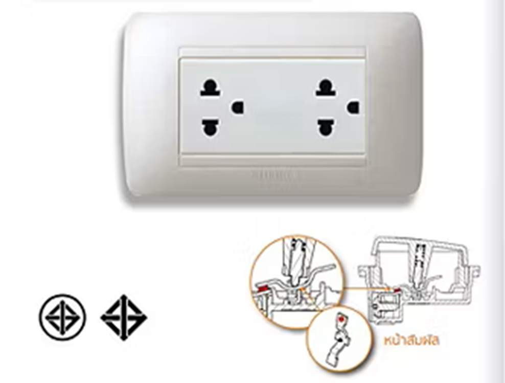 BTICINO ชุดเต้ารับคู่ 3P พร้อมหน้ากาก Bamboo บิชิโน่ รุ่น SAE2125DB สีขาว