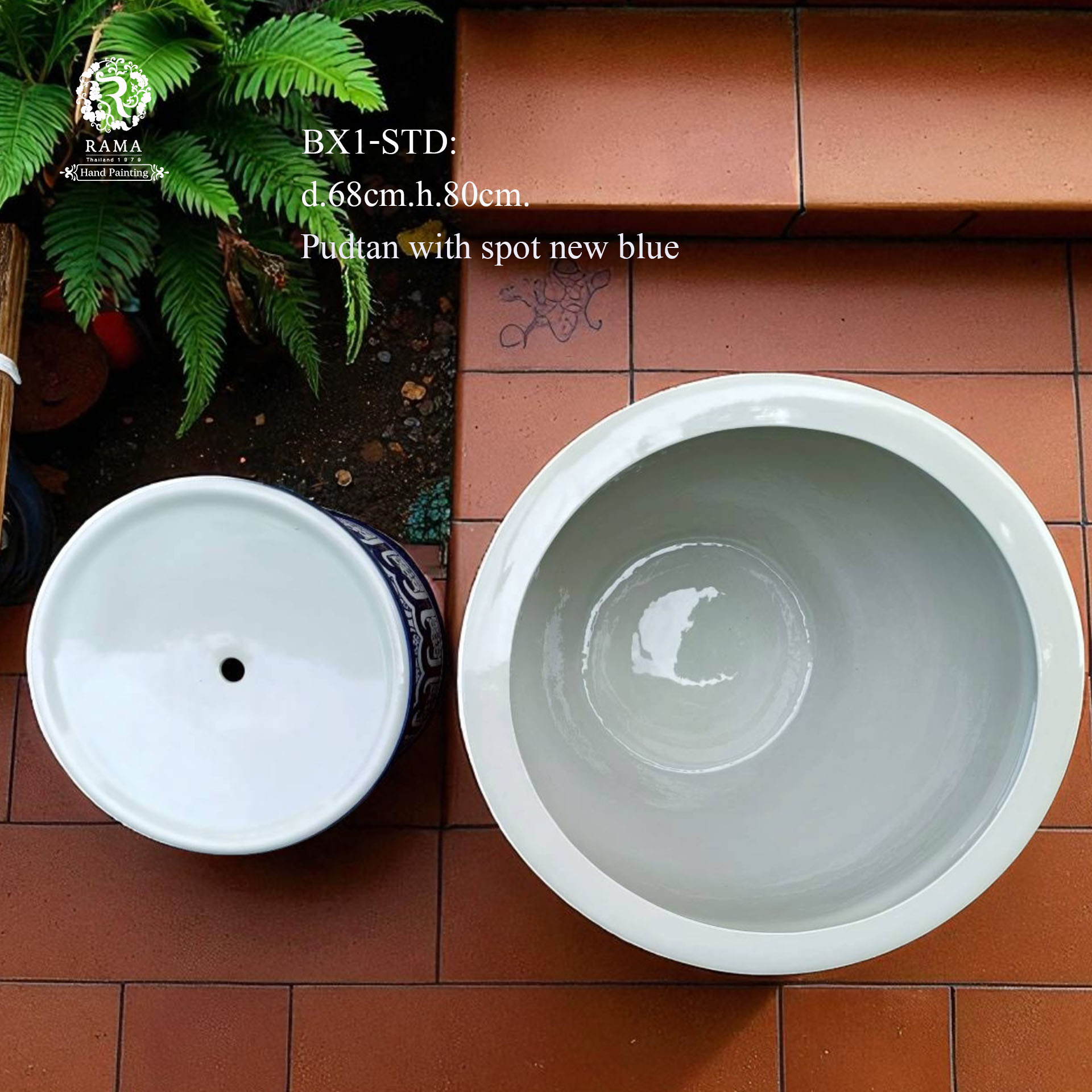 อ่างบัวขนาดใหญ่ พร้อมฐานรอง BLX1-STD ลายดอกพุดตาน