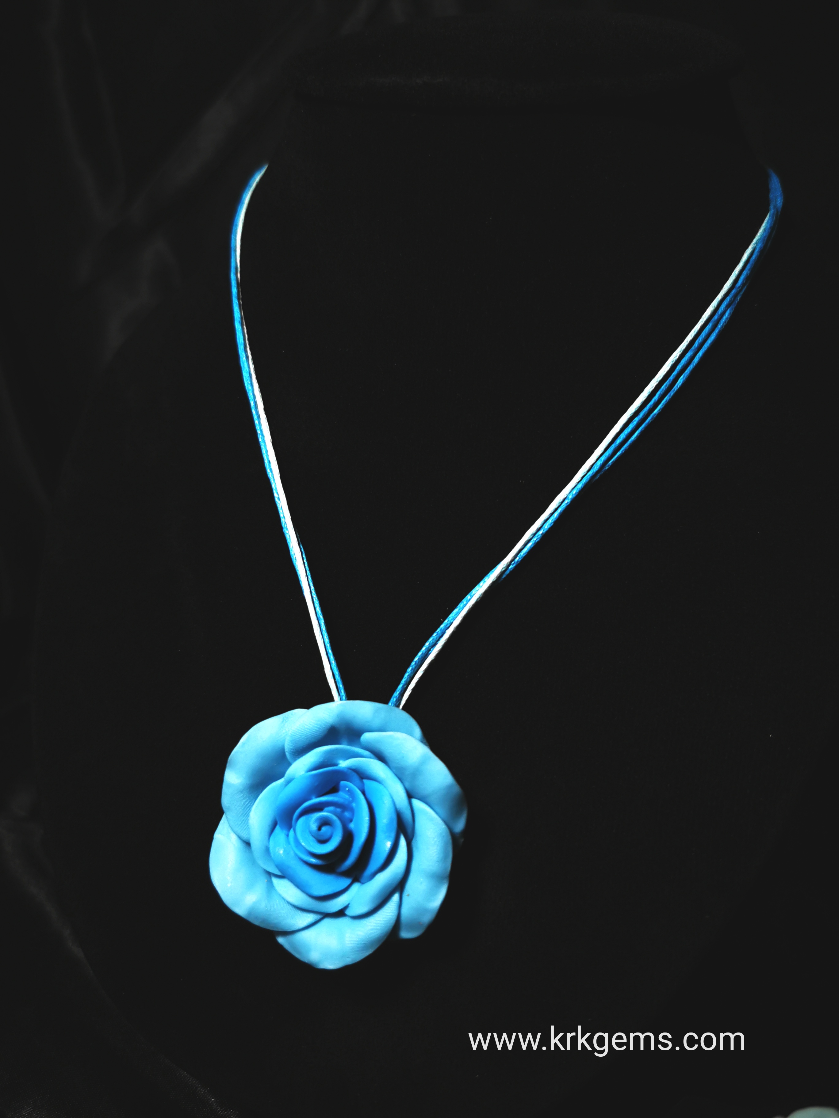 PASTEL BLUE ROSE HANDMADE CLAY NECKLACE