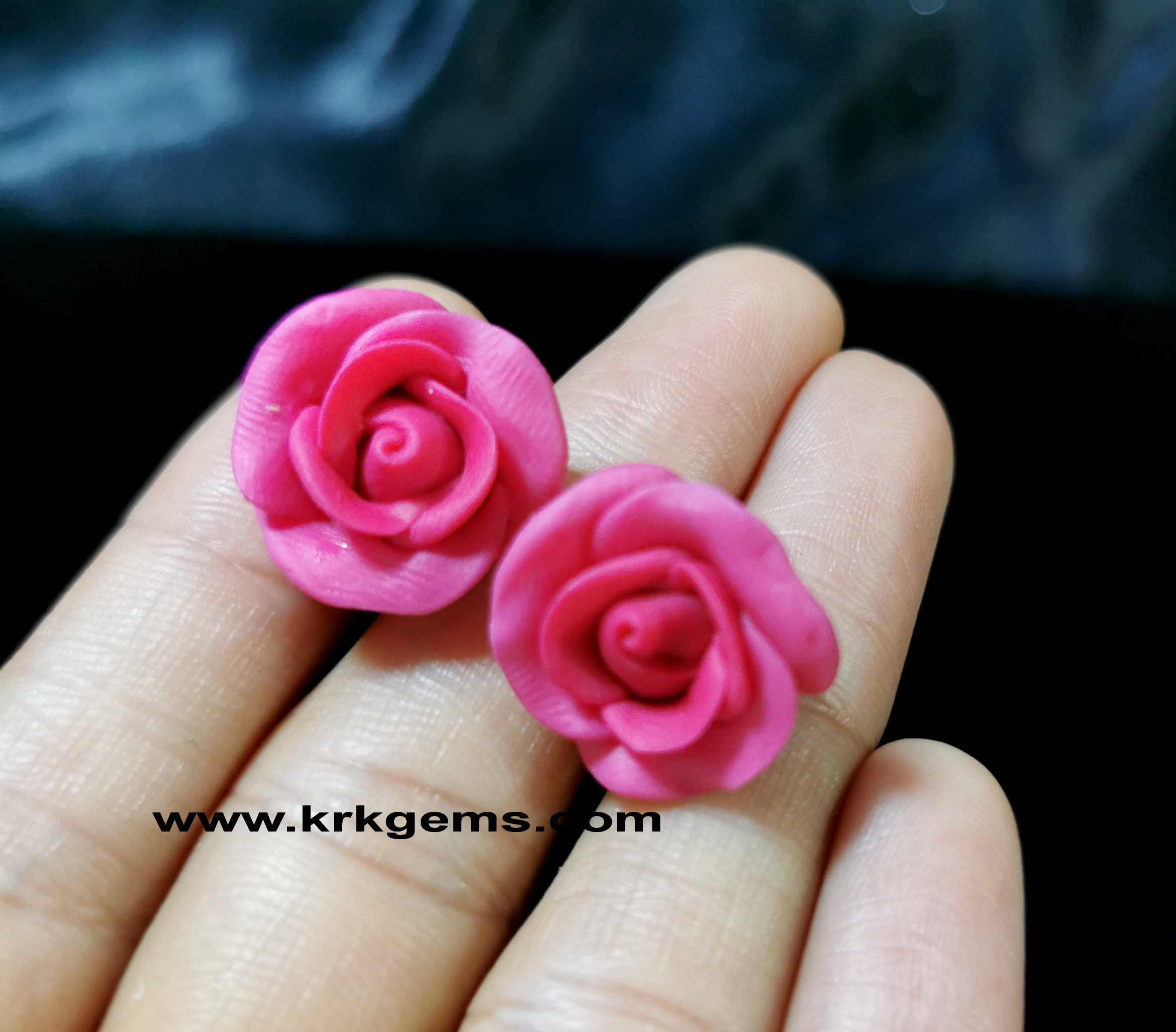 SMALL DEEP PINK ROSE HANDMADE CLAY EARRING