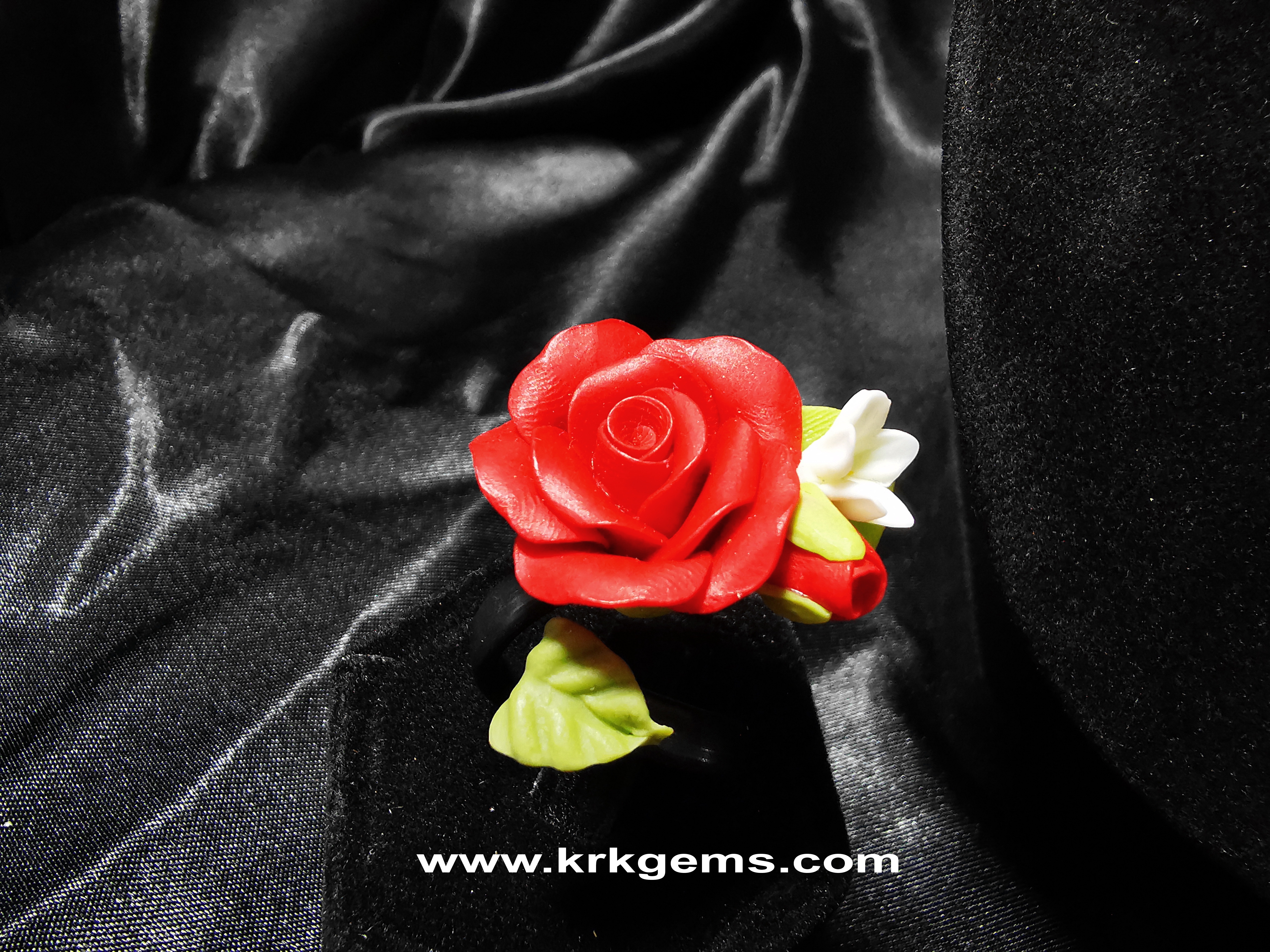 RED ROSE HANDMADE CLAY NECKLACE BRACELET EARRING RING