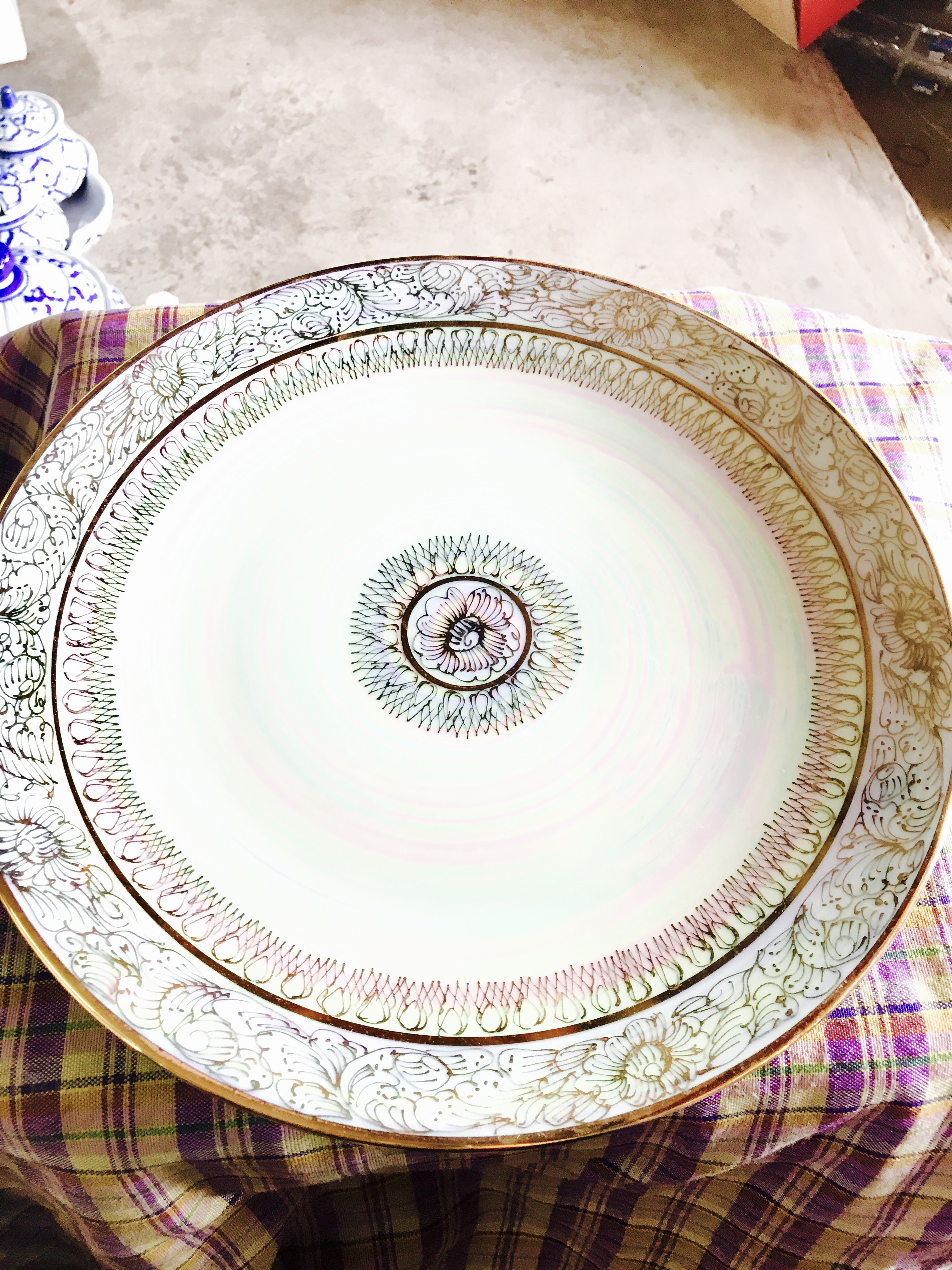 ชุดกาน้ำชาเคลือบทองจาน10"ใหญ่