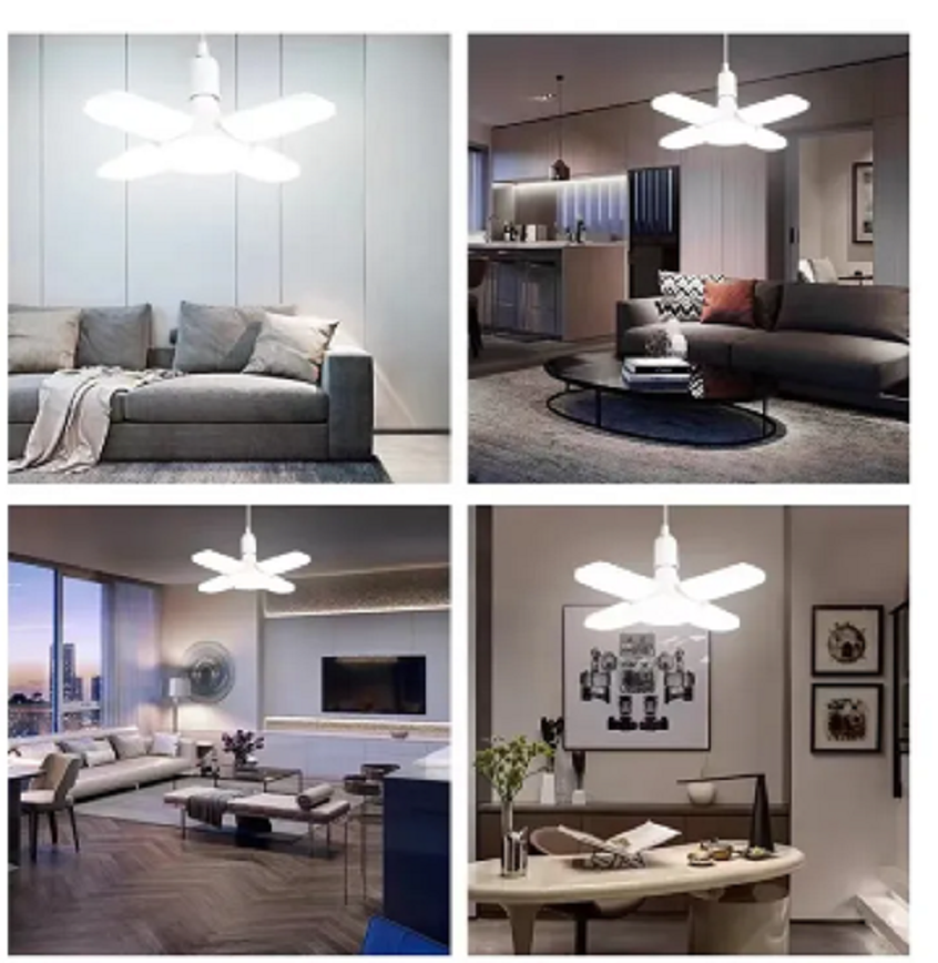 หลอดไฟใบพัด ไฟดอกไม้ 4แฉก ไฟ5IN1 E27 65W LED BULB แสงขาว Daylight ไฟเพดาน ไฟบ้าน 220V พับเก็บได้