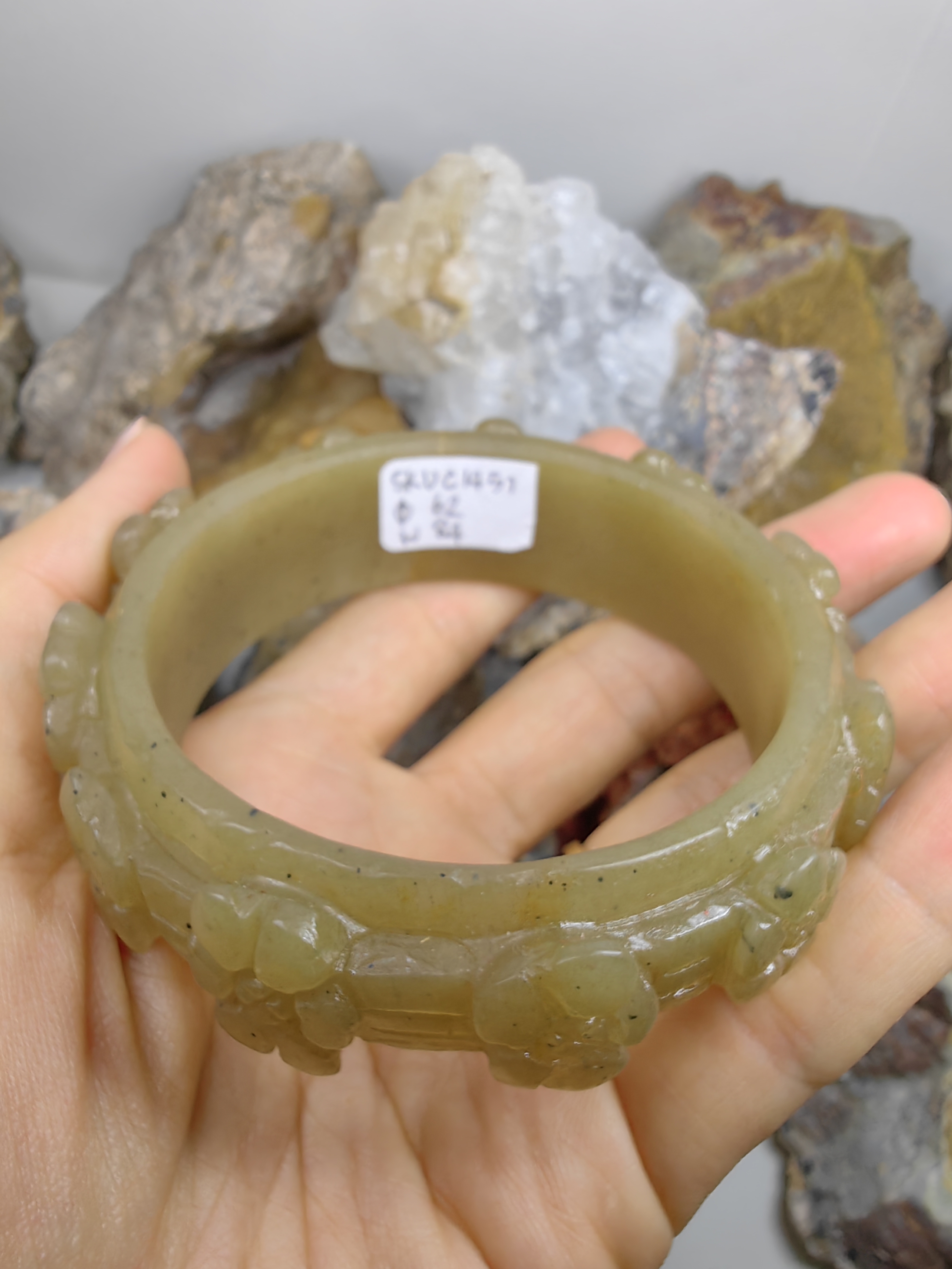 Carved Burmese Jadeite Bangle Size 62