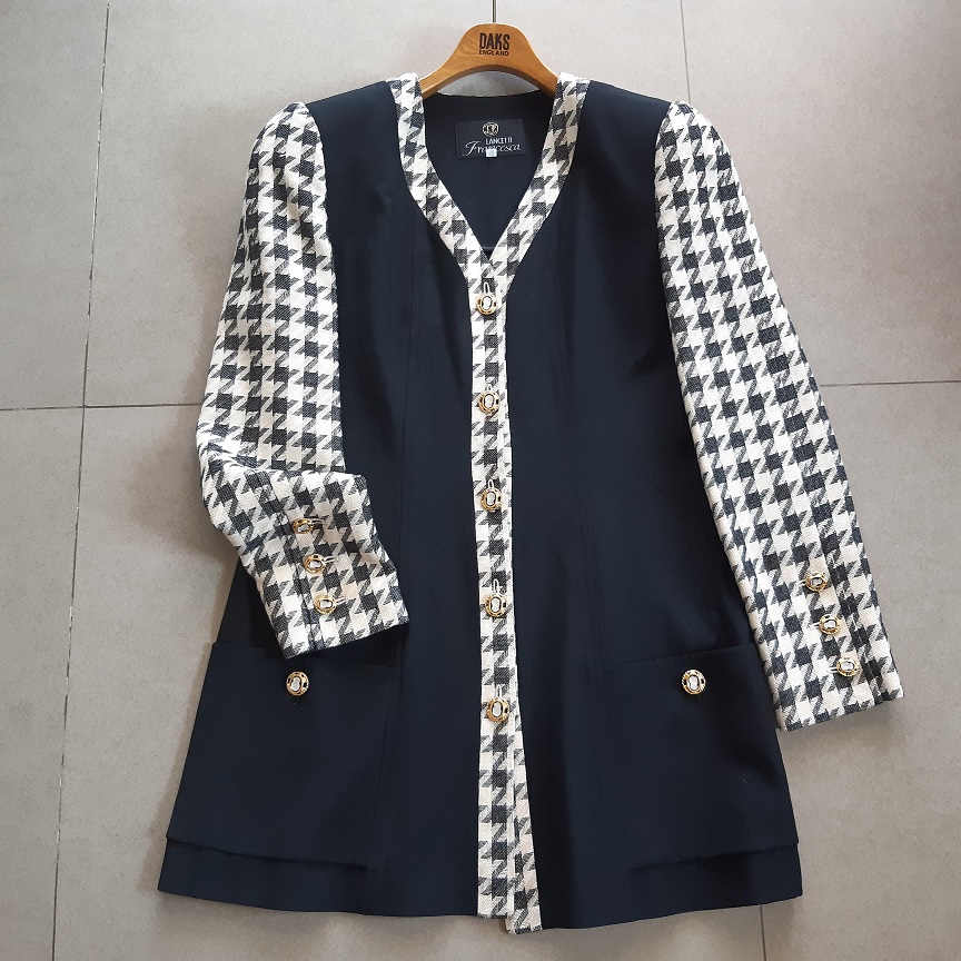 เบลเซอร์วินเทจมือสองสีดำลายชิโนริ (Houndstooth)