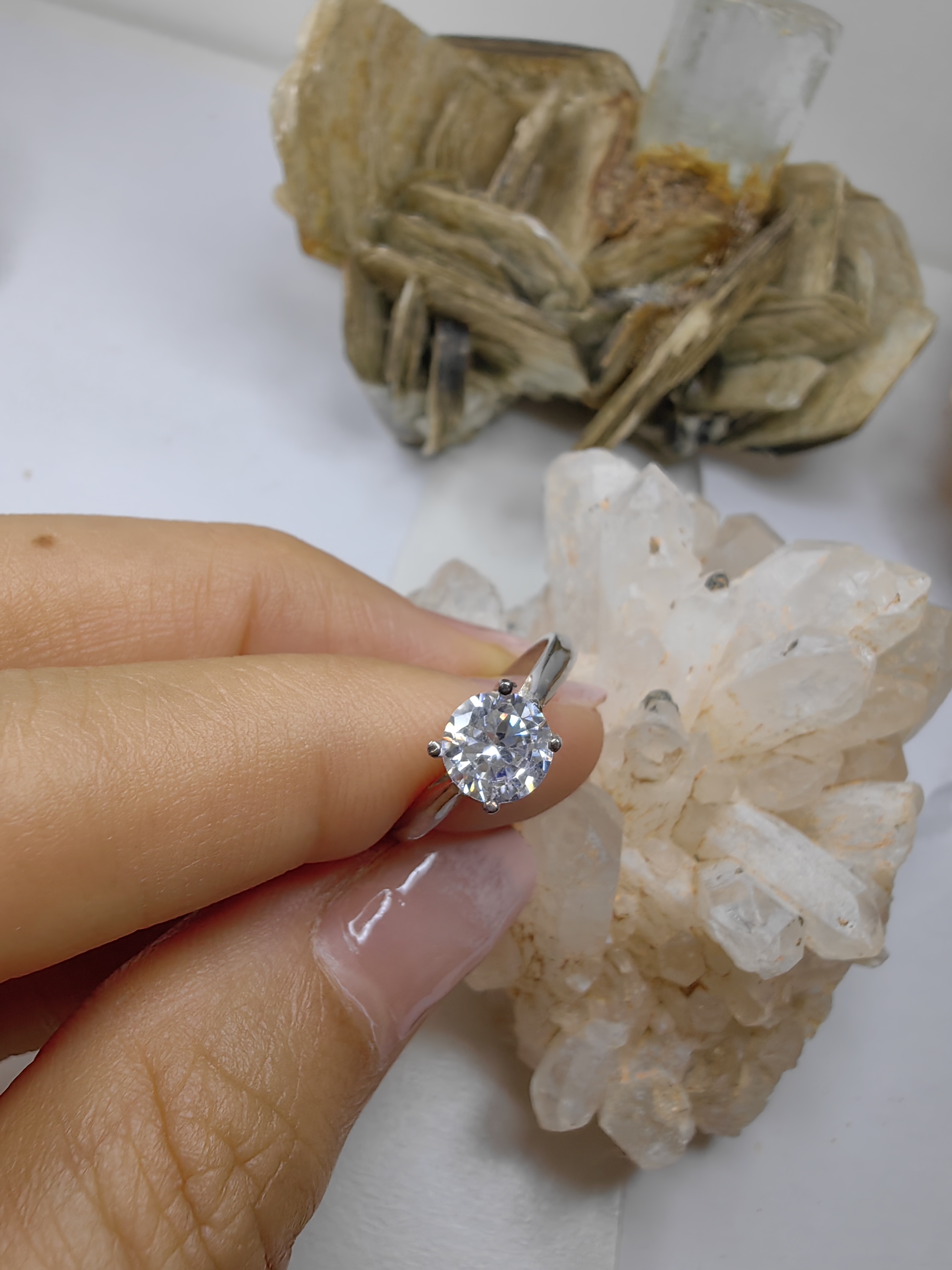 แหวนเพชร CZ เงินแท้ 92.5% Cubic Zirconia 925 Sterling Silver Ring Size 49