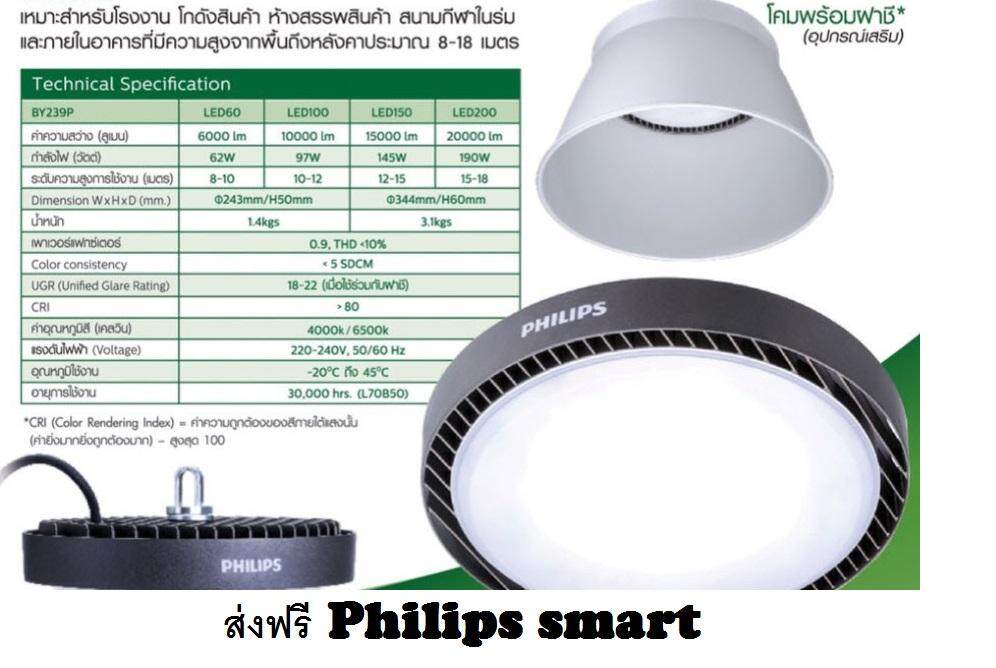 โคมไฟไฮเปย์ Highbay BY239 G4 Philips LED BY239P มีขนาด 60w. 100w 150W 200w พร้อมใบกำกับภาษี