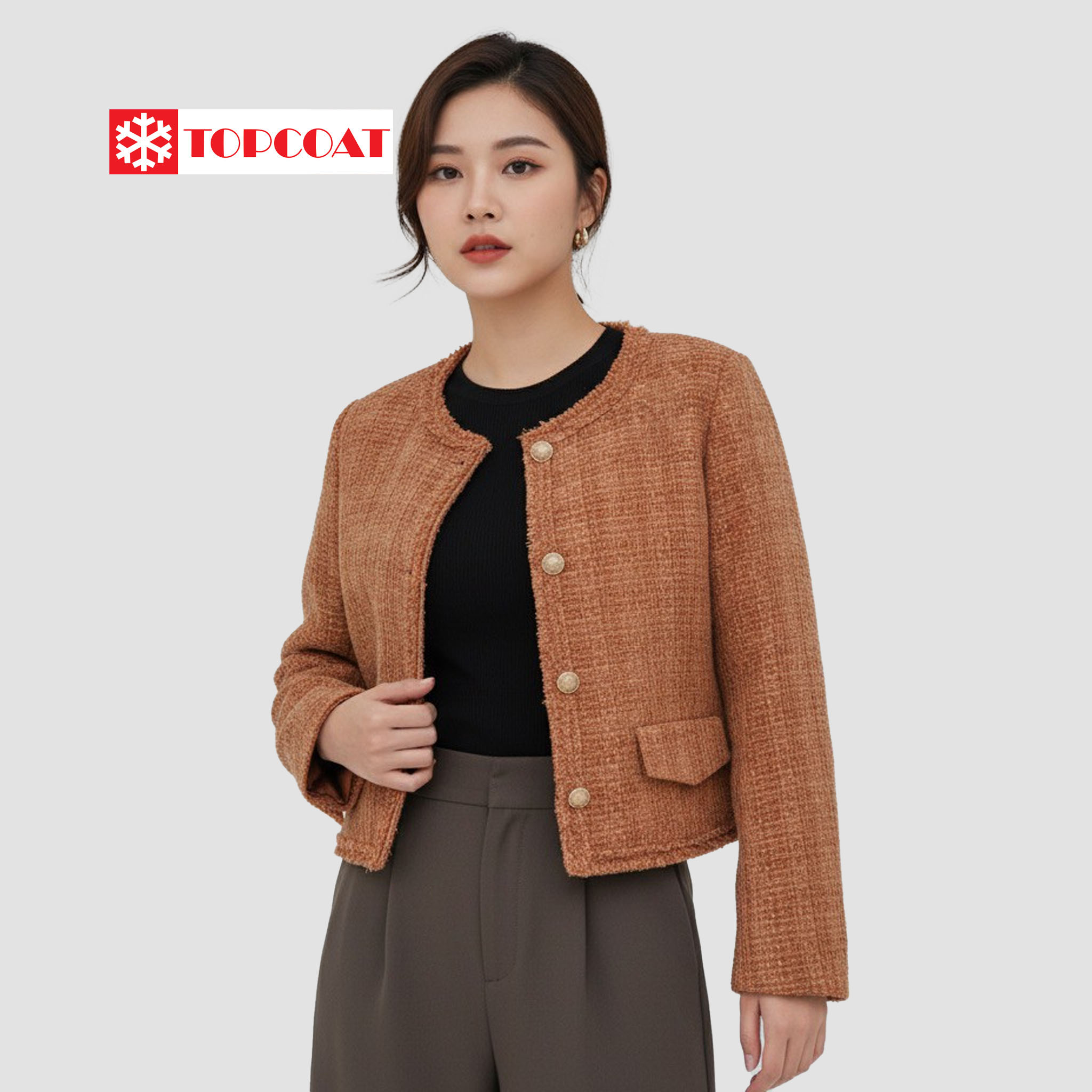 สูทคลุมผ้าทวิตสำหรับผู้หญิงซับในทั้งตัว ผ้ามีน้ำหนัก อยู่ทรง