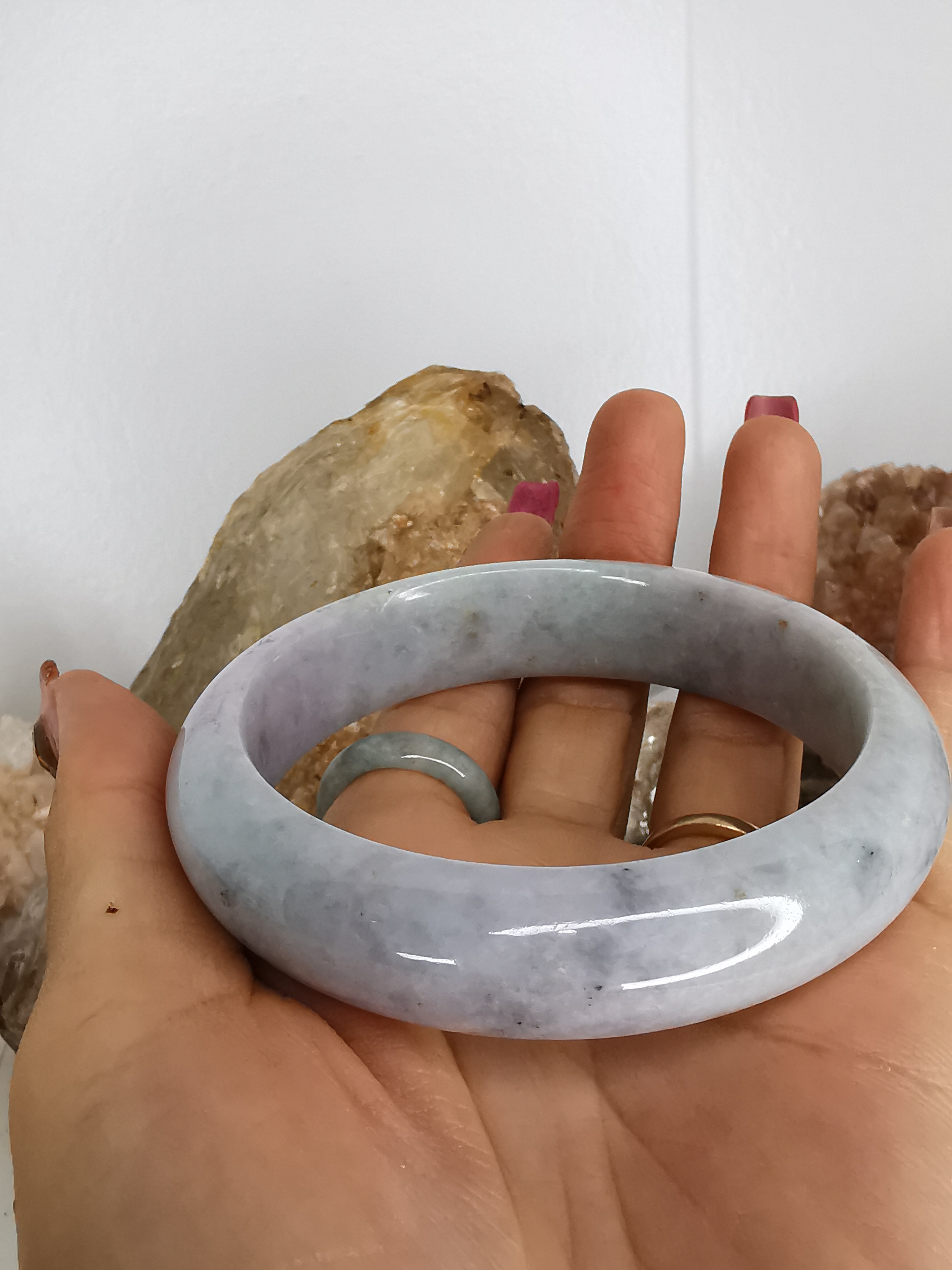 White Green Grey Bangle กำไลหยกเจไดต์แท้ Diameter/ เส้นผ่านศูนย์กลางด้านใน 63 mm.