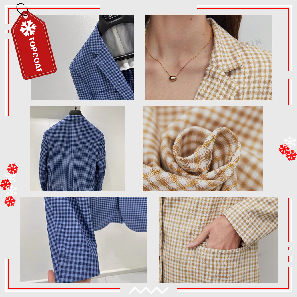 เสื้อสูทเบลเซอร์ผู้หญิงลายสก็อต ซับในทั้งตัว ฟ้าคราม น้ำตาล