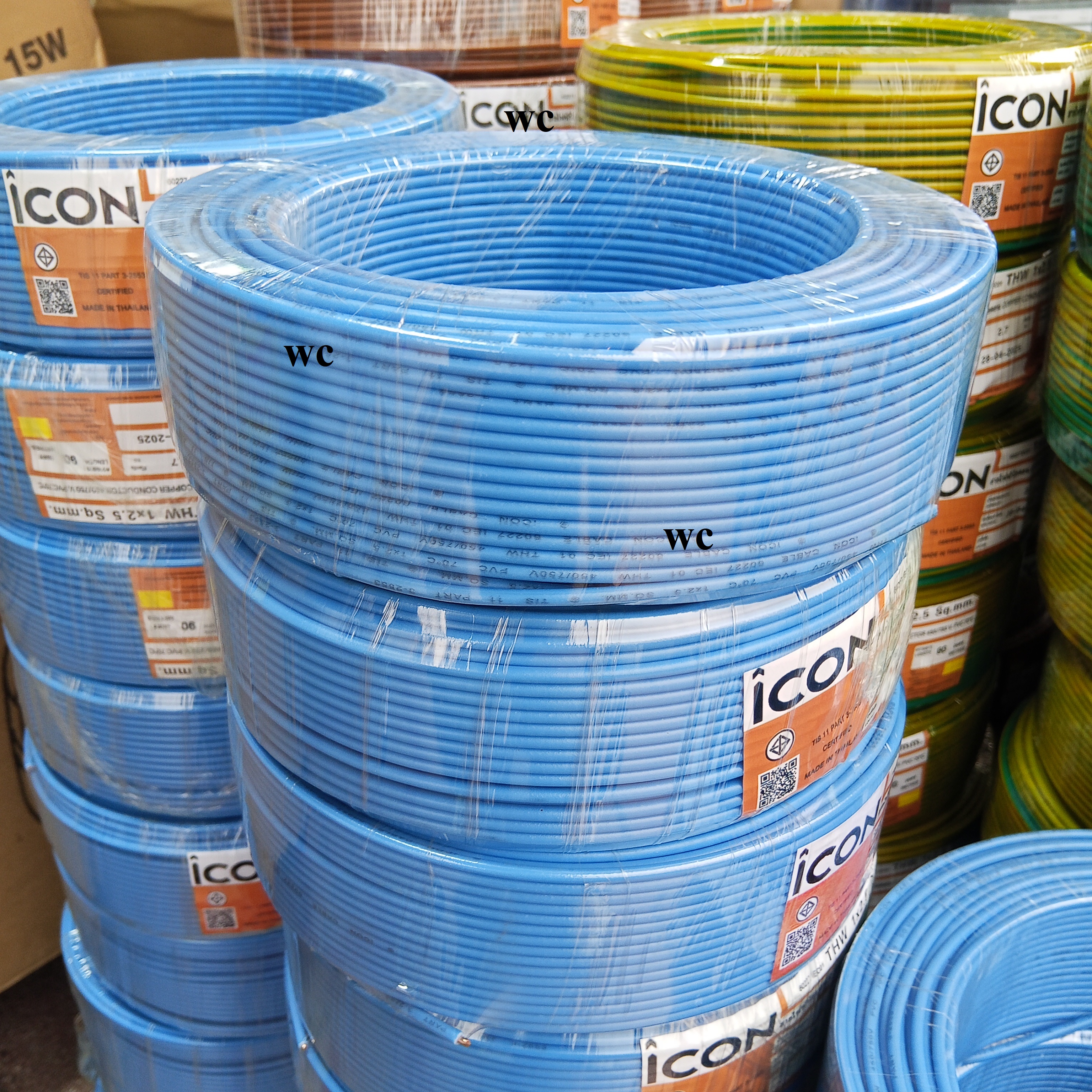 ICON สายไฟทองแดง THW เบอร์ 1.5 90เมตร 1x1.5 sq.mm แกนเดียว สำหรับเดินในบ้าน IEC01 และอาคาร เดินสายไฟภายในบ้าน ออกบิลภาษีได้