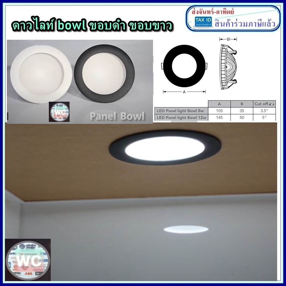 ดาวไลท์ขอบดำ โคมพาแนลไลท์แอลอีดี โบลวLED Panellight Bowl Circle White,Black 8W 12W