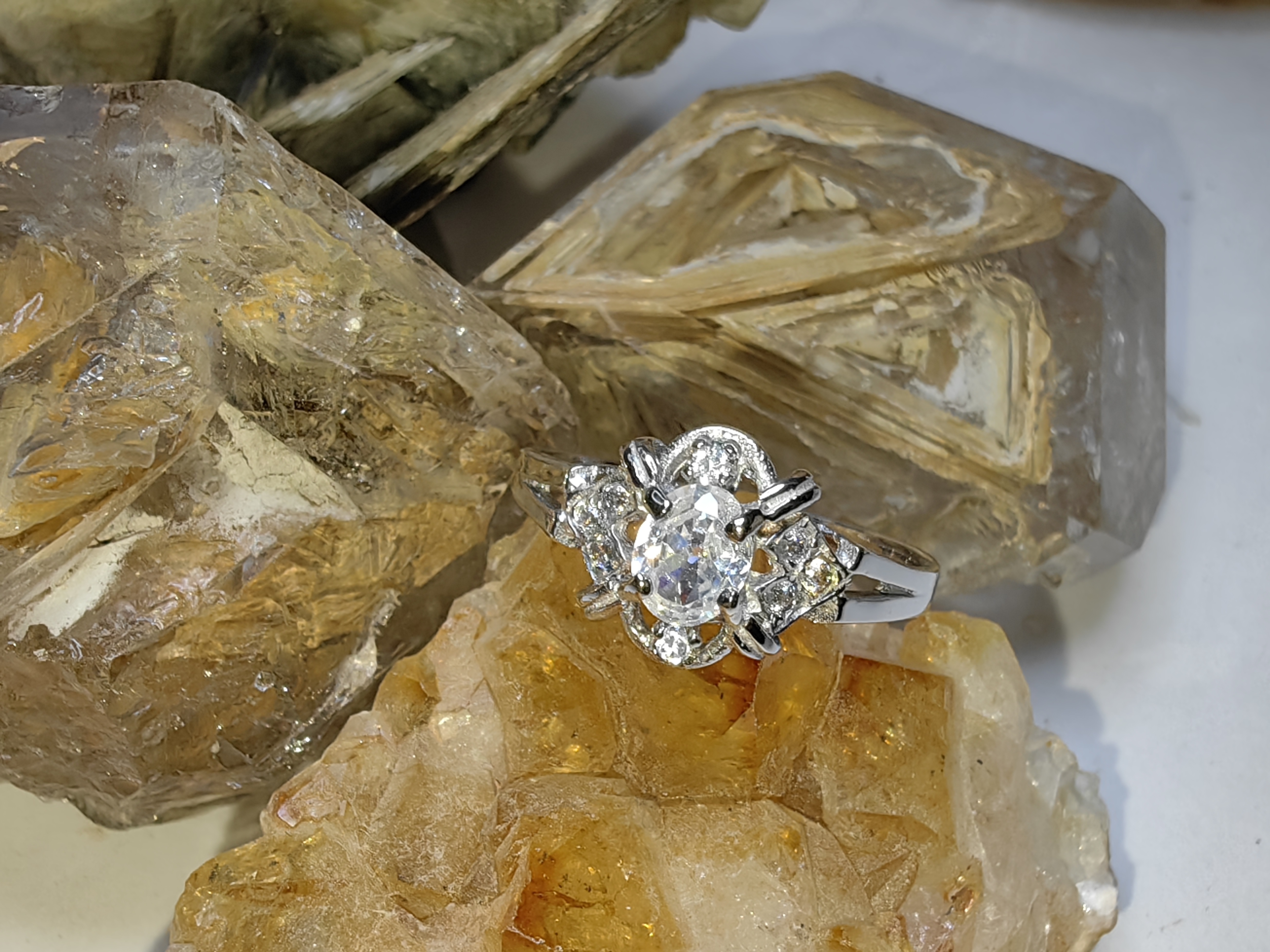 แหวนเพชร CZ เงินแท้ 92.5% Cubic Zirconia 925 Sterling Silver Ring Size 52