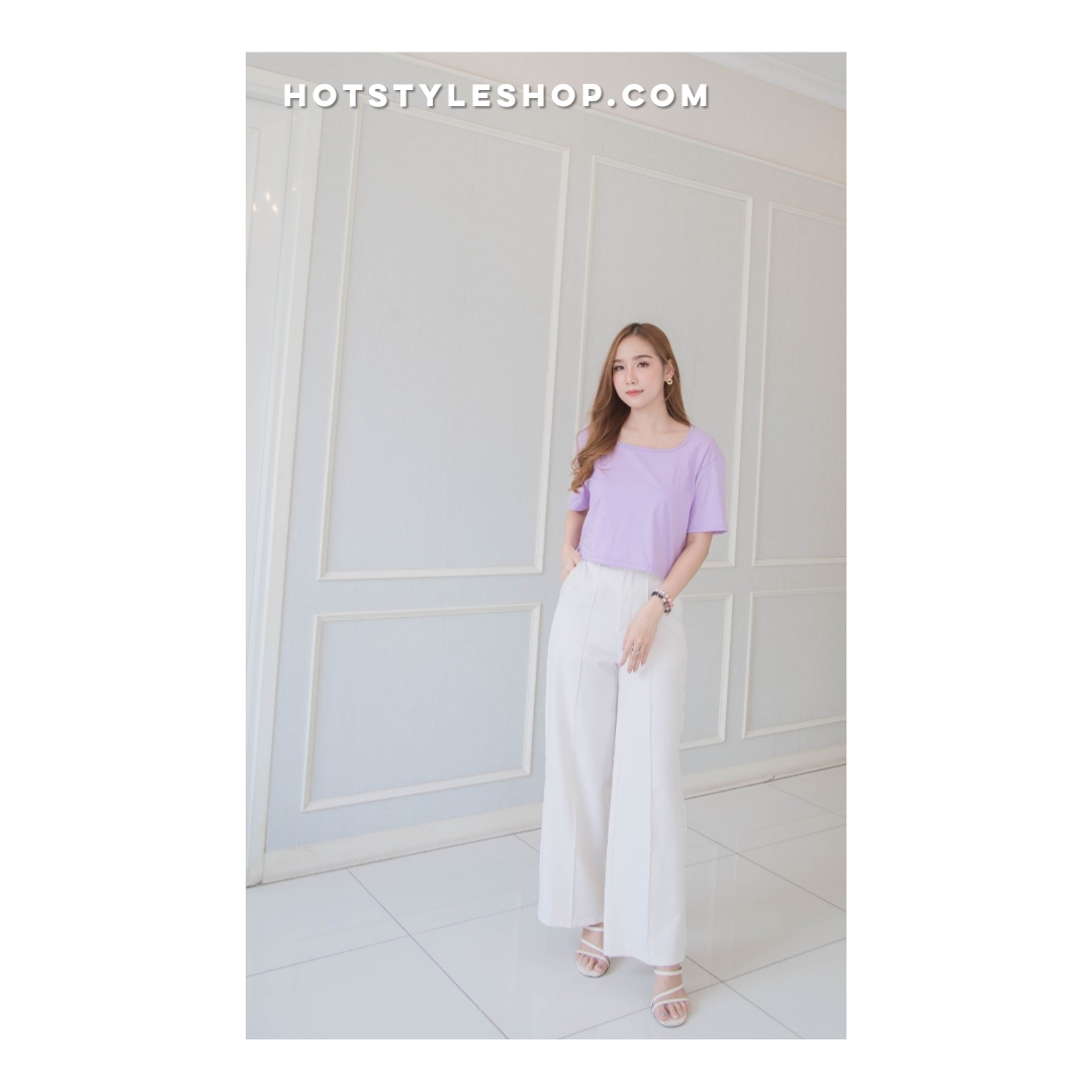 เสื้อครอปคอเหลี่ยม แขนสั้น สีพาสเทล