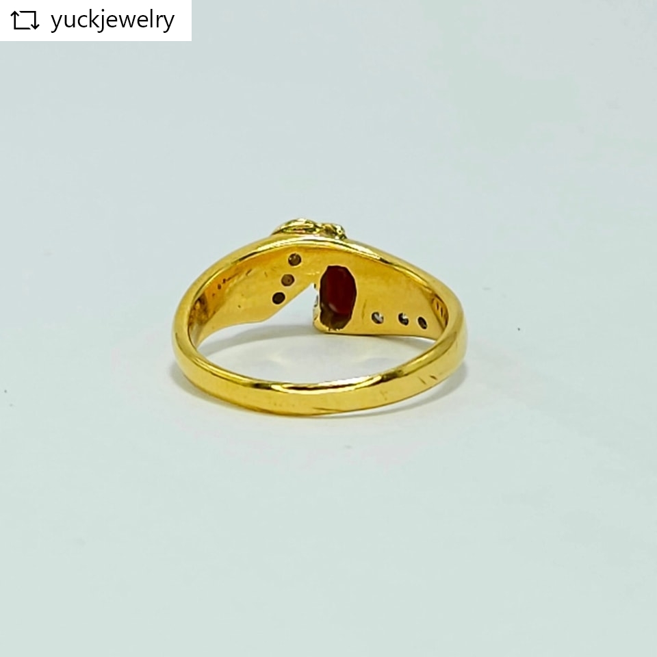 🚫ปิดการขาย(SoIdOut)🚫แหวนทองคำ 90% ประดับโกเมน เพชรเกสร 3 ตัง 6 เม็ด ไซส์ 51 น้ำหนัก 3.8 กรัม