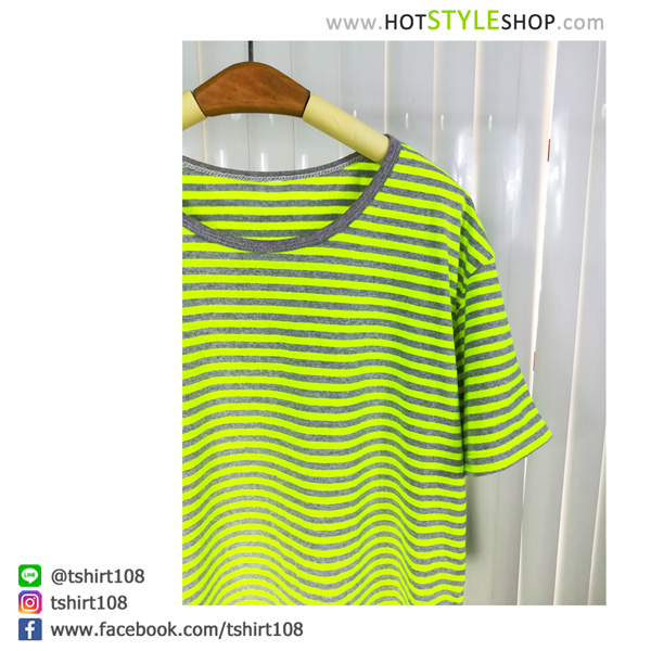 เสื้อยืดสีนีออนสะท้อนแสงลายขวาง ลายทาง โอเวอร์ไซส์