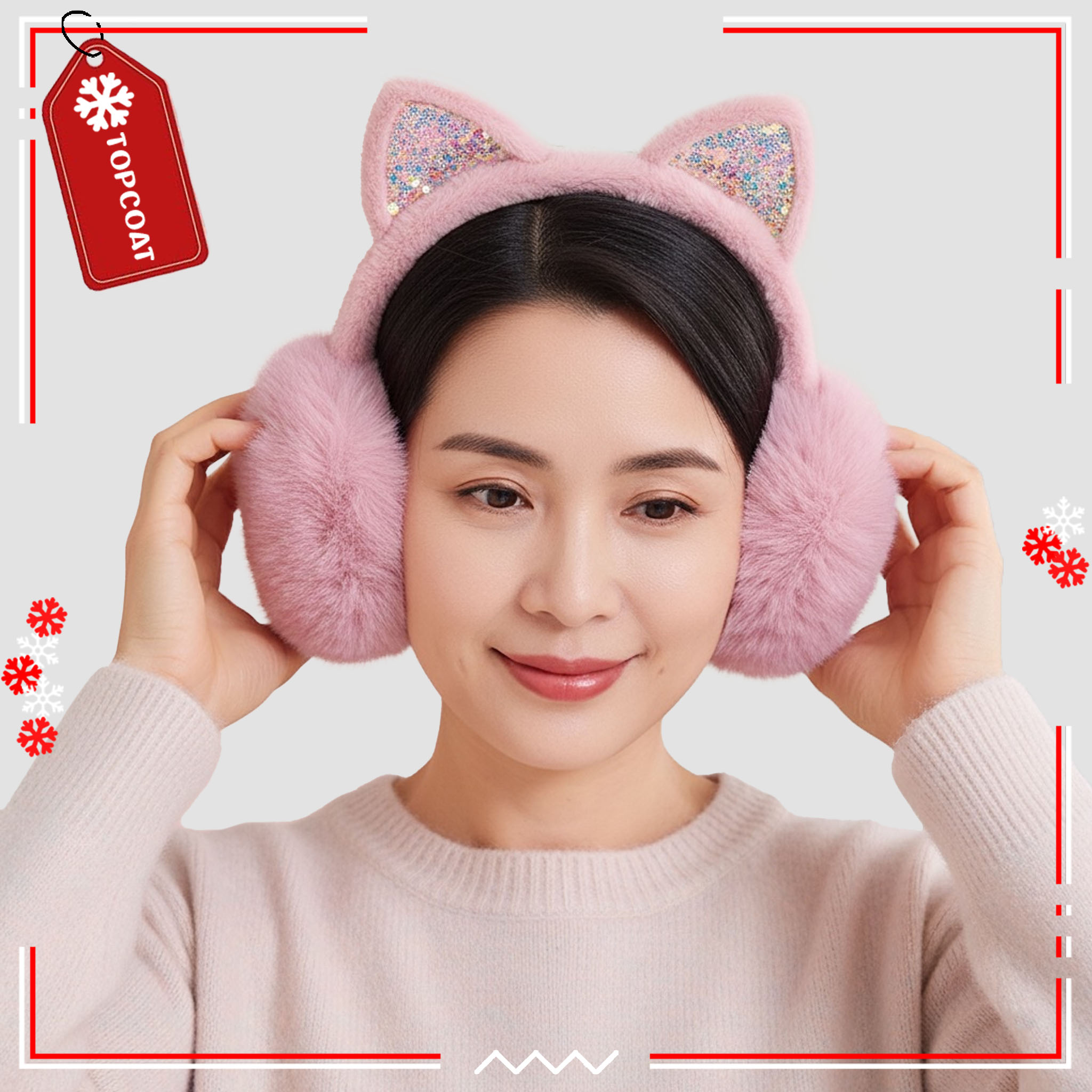 ที่ปิดหูกันหนาวบุขน ติดหูกระต่ายกากเพชร น้ำหนักเบา พกพาสะดวก