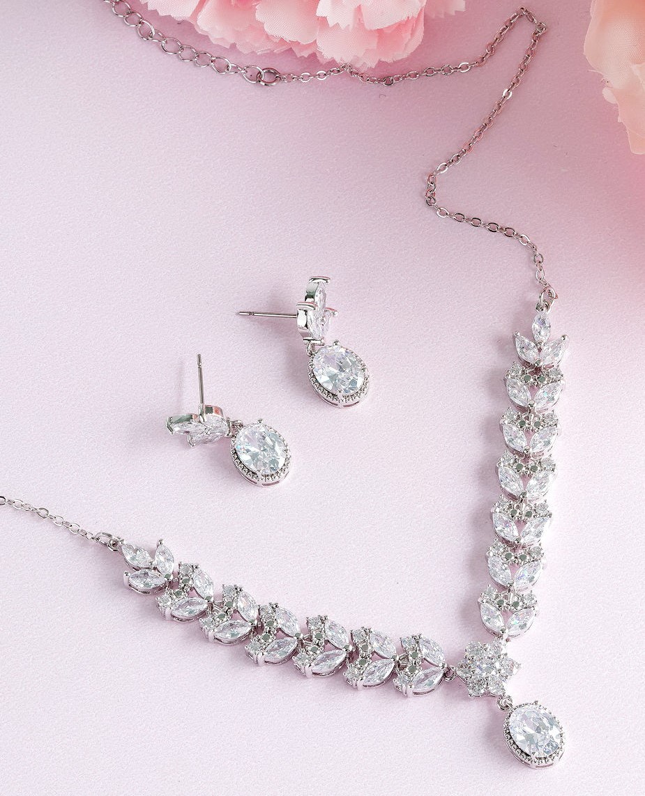 DIAMOND OVAL MARQUISE 18K WHITE GOLD NECKLACE EARRING สร้อยคอ ต่างหู เพชร ทอง 18K Pre-order