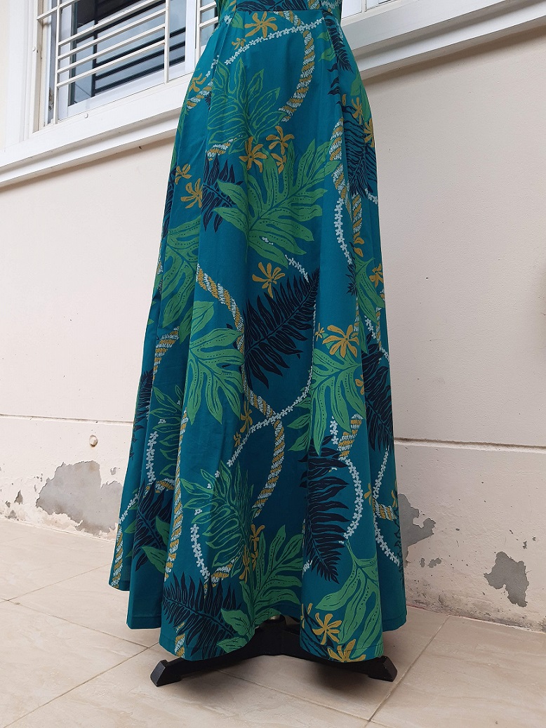 เดรสฮาวายวินเทจแขนกุดลายดอก สีเขียวสวยๆ