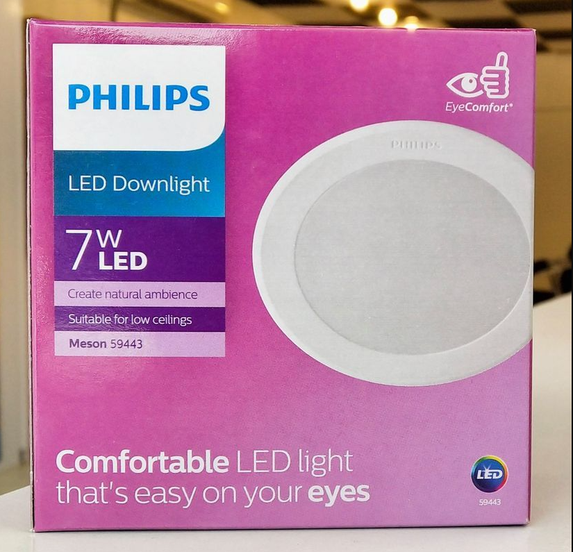 Philips โคมไฟดาวน์ไลท์ฟิลิปส์ ขนาด 4 นิ้ว 7W LED หน้ากลม Meson รุ่น 59448โคมไฟฝั่งฝ้า แสงขาว แสงส้ม แสงคลูไวท์
