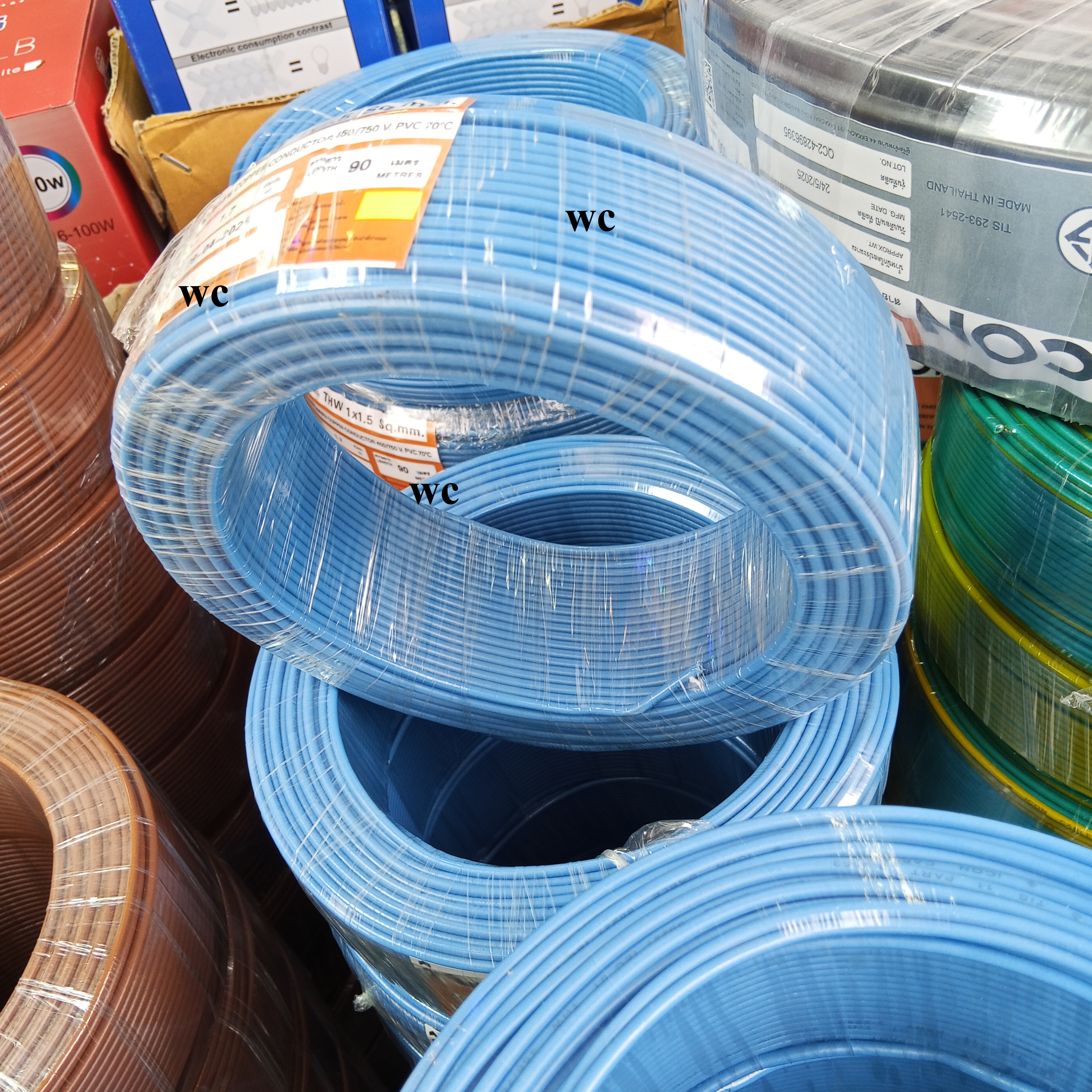 ICON สายไฟทองแดง THW เบอร์ 1.5 90เมตร 1x1.5 sq.mm แกนเดียว สำหรับเดินในบ้าน IEC01 และอาคาร เดินสายไฟภายในบ้าน ออกบิลภาษีได้