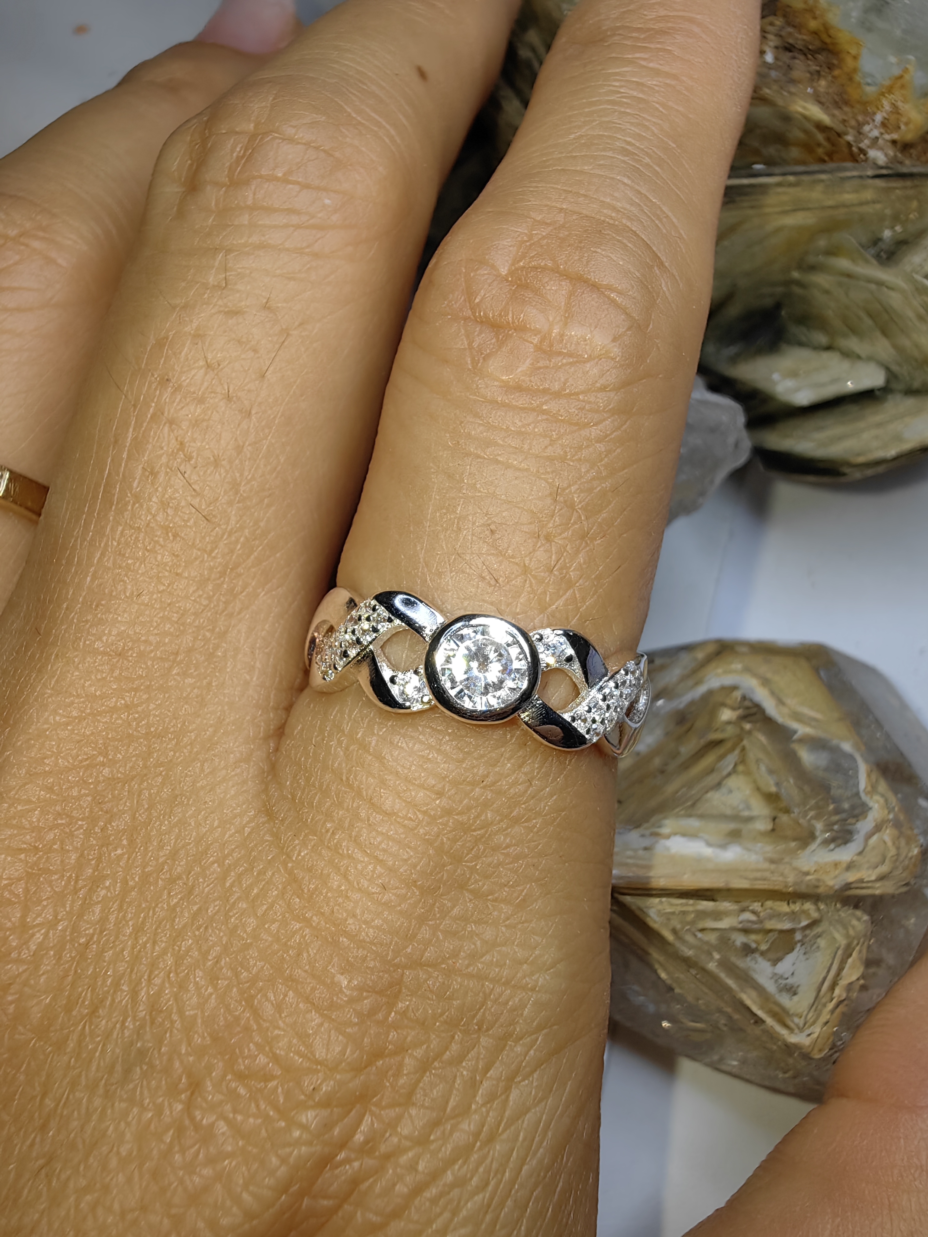 แหวนเพชร CZ เงินแท้ 92.5% Cubic Zirconia 925 Sterling Silver Ring Size 54, 59