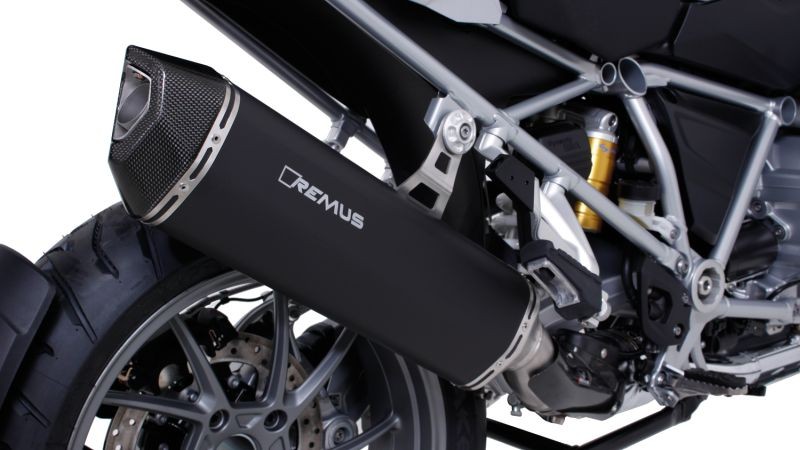 Touratech REMUS Black Hawk muffler slip on, stainless steel black, all street legal for BMW R1200GS (LC) / R1200GS Adventure (LC) from 2017