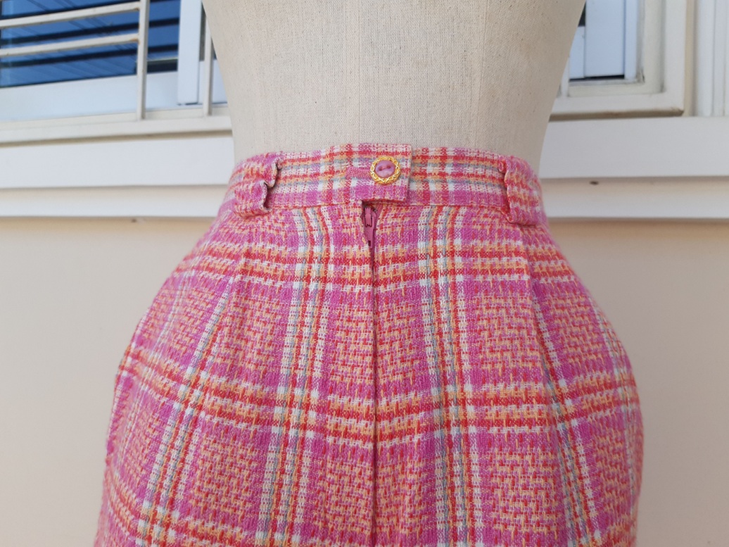 กางเกงวินเทจเอวสูงสีชมพูลายสก๊อต (Vintage pants)