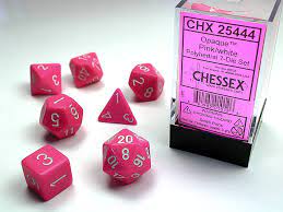 [ลูกเต๋า] Chessex: Opaque Polyhedral Pink/white 7-Die Set
