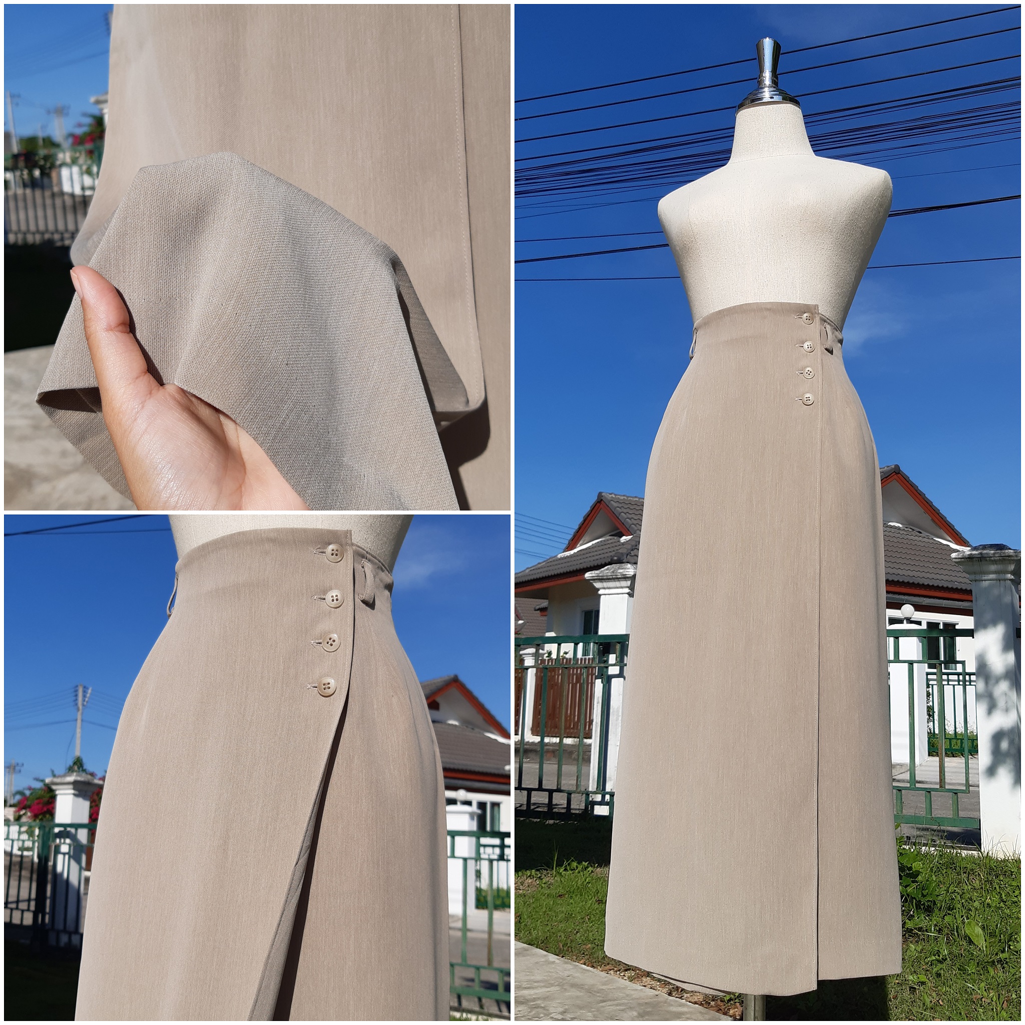 กระโปรงทรงเอสีน้ำตาลอ่อน