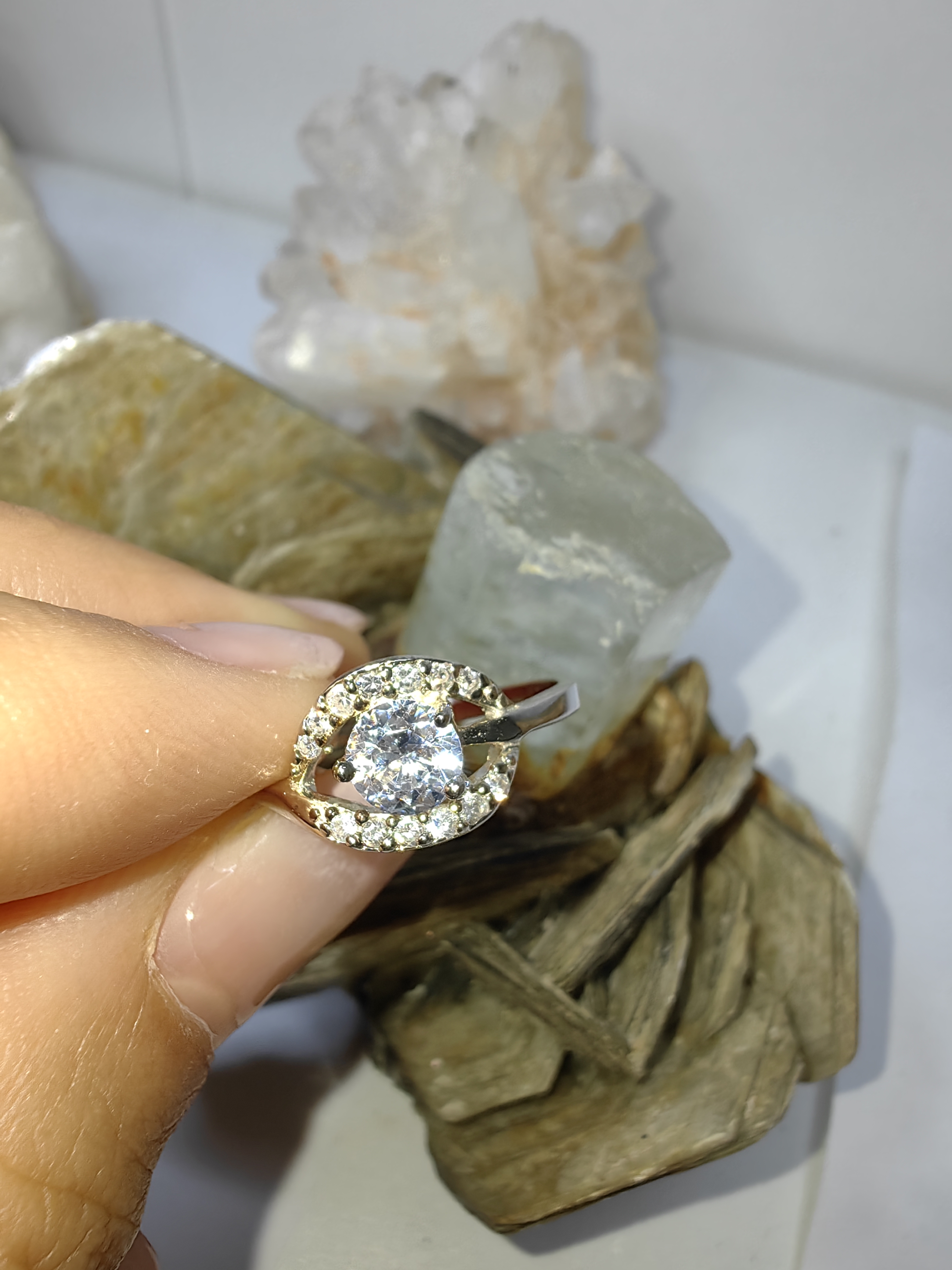 แหวนเพชร CZ เงินแท้ 92.5% Cubic Zirconia 925 Sterling Silver Ring Size 56