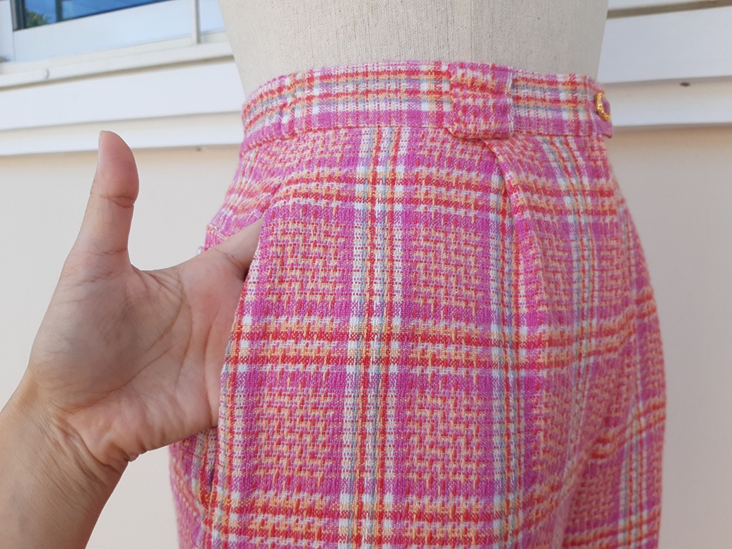 กางเกงวินเทจเอวสูงสีชมพูลายสก๊อต (Vintage pants)