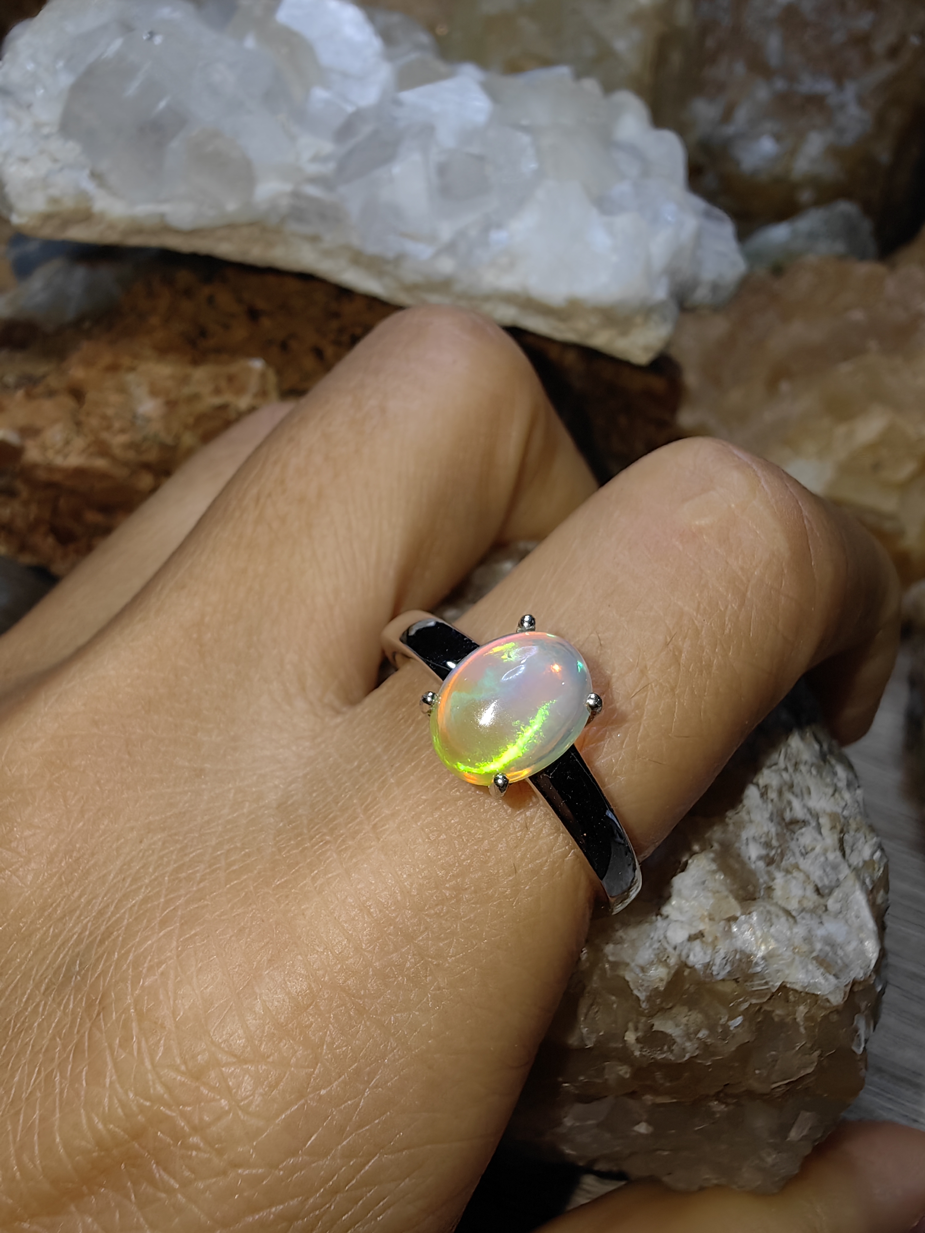 Opal 925 Sterling Silver Ring แหวนโอปอ เงินแท้ 925 Size 60